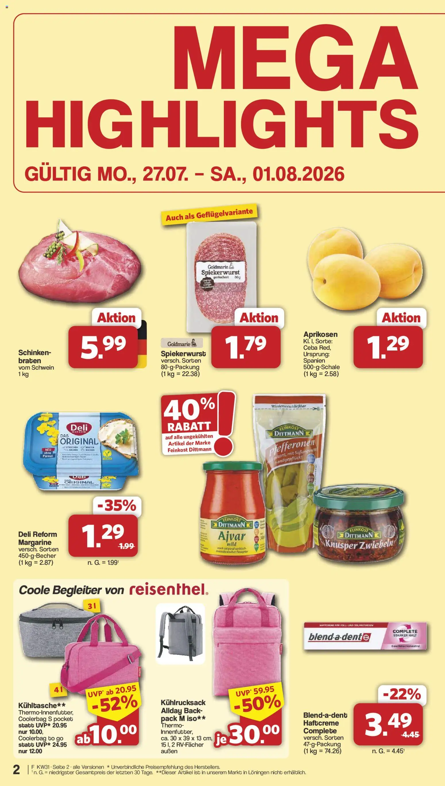 Famila Nordwest Prospekt – gültig ab 27.07.2026 | Seite: 2 | Produkte: Margarine, Zwiebeln, Schinken, Deli reform