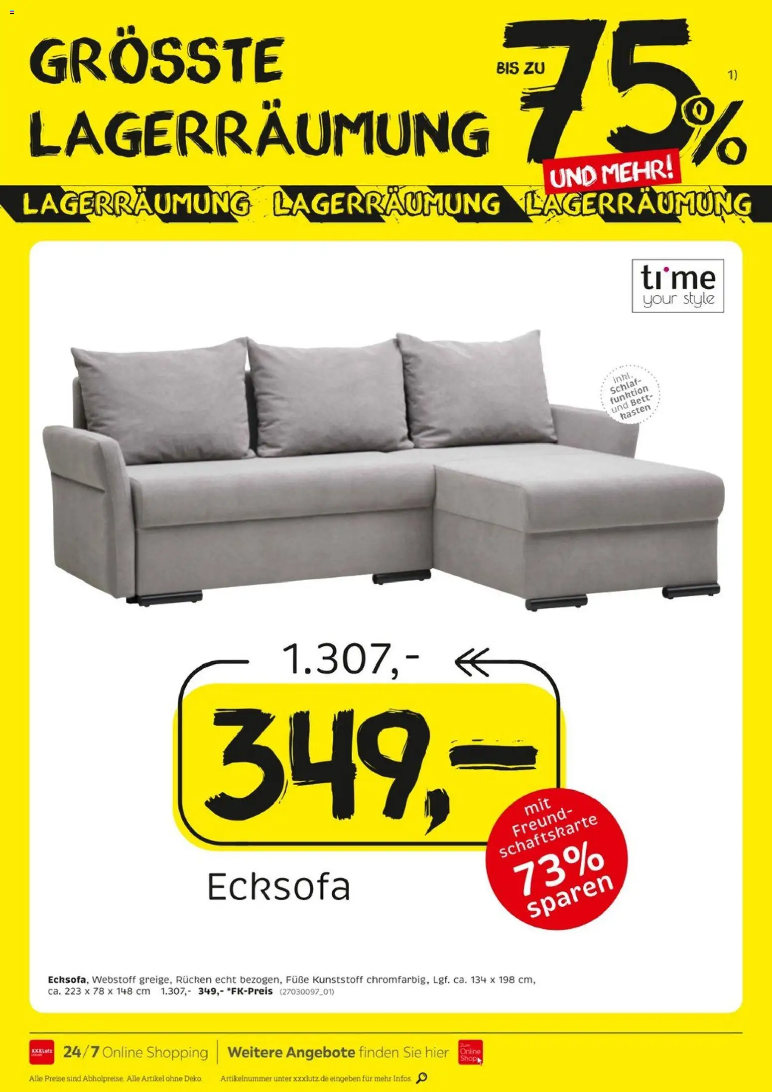 XXXLutz Größte Lagerräumung – gültig ab 04.07.2026 | Seite: 16 | Produkte: Ecksofa, Bett