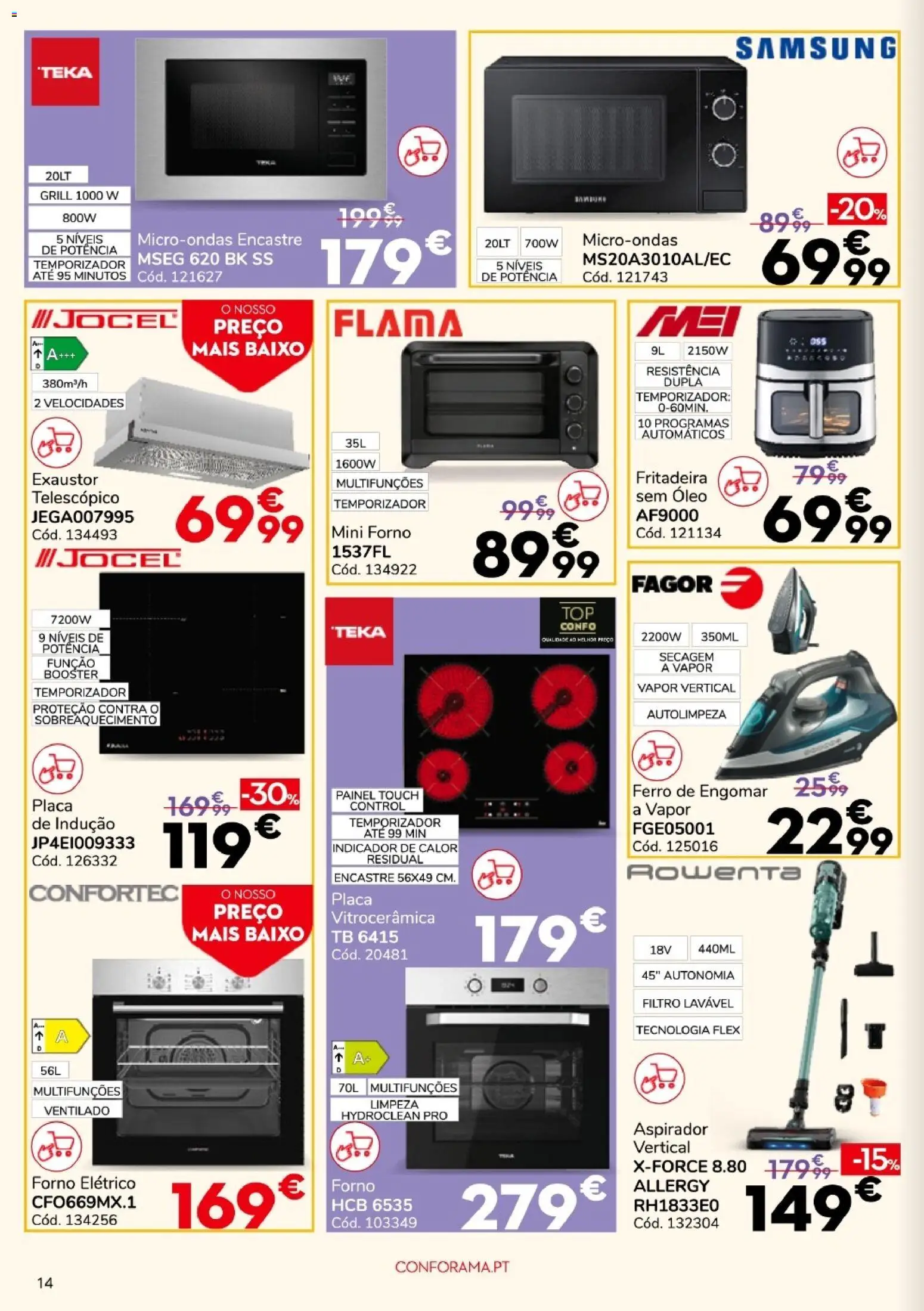 Conforama Super Quinzena │ válido de 13/08/2026 | Página: 14 | Produtos: Forno, Ferro, Aspirador vertical, Microondas
