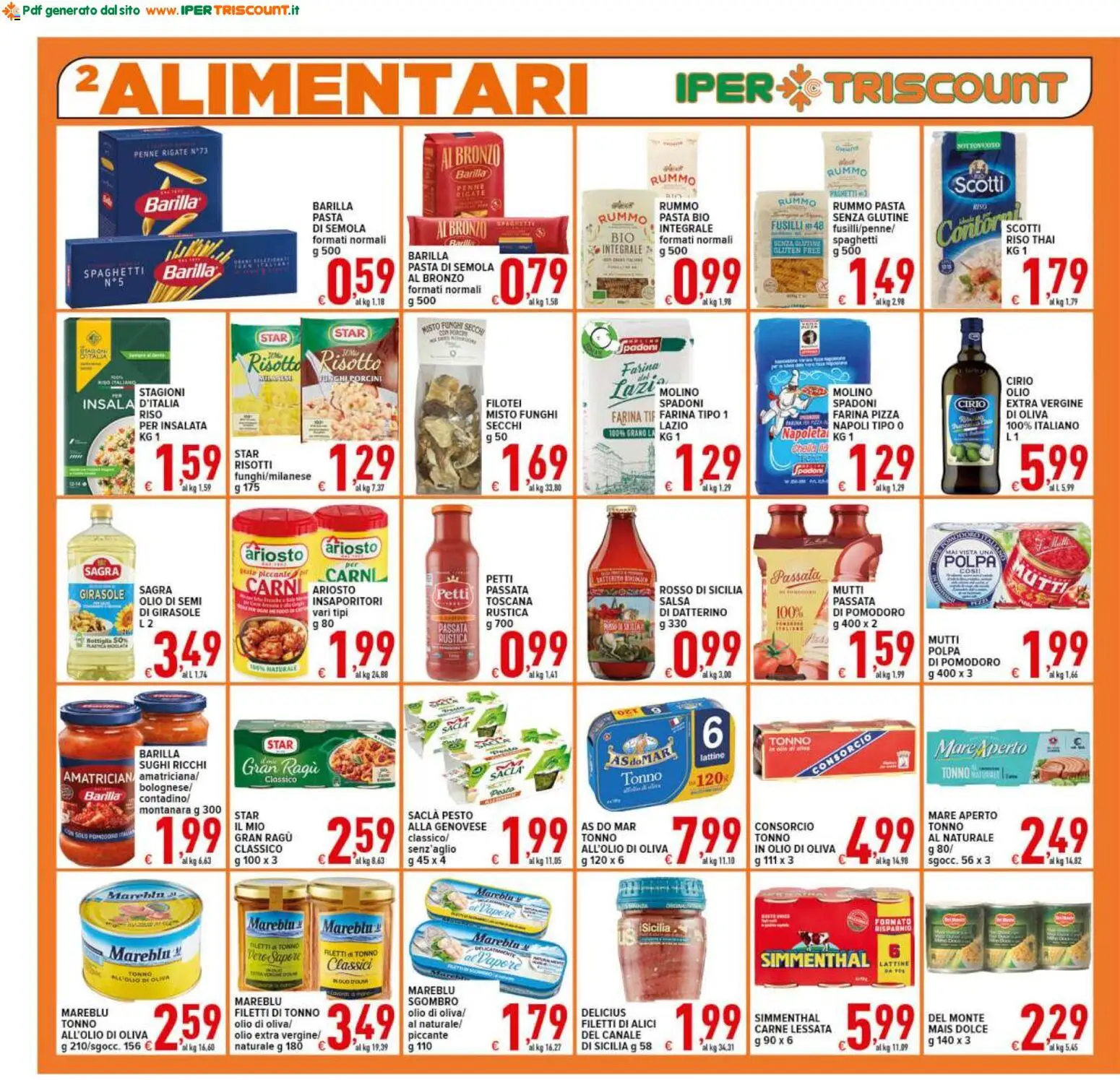 Volantino Ipertriscount del 10/06/2026 | Pagina: 2 | Prodotti: Farina, Passata di pomodoro, Fusilli, Bottiglia