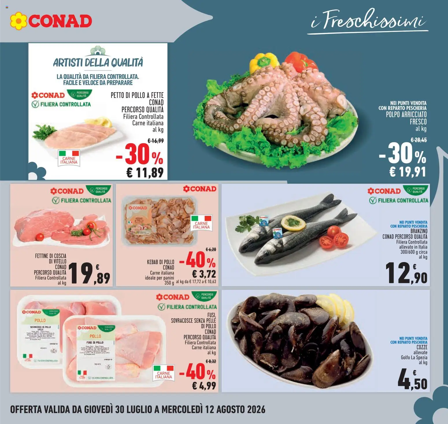 Volantino Conad del 30/07/2026 | Pagina: 9 | Prodotti: Pollo, Cozze, Polpo, Vitello