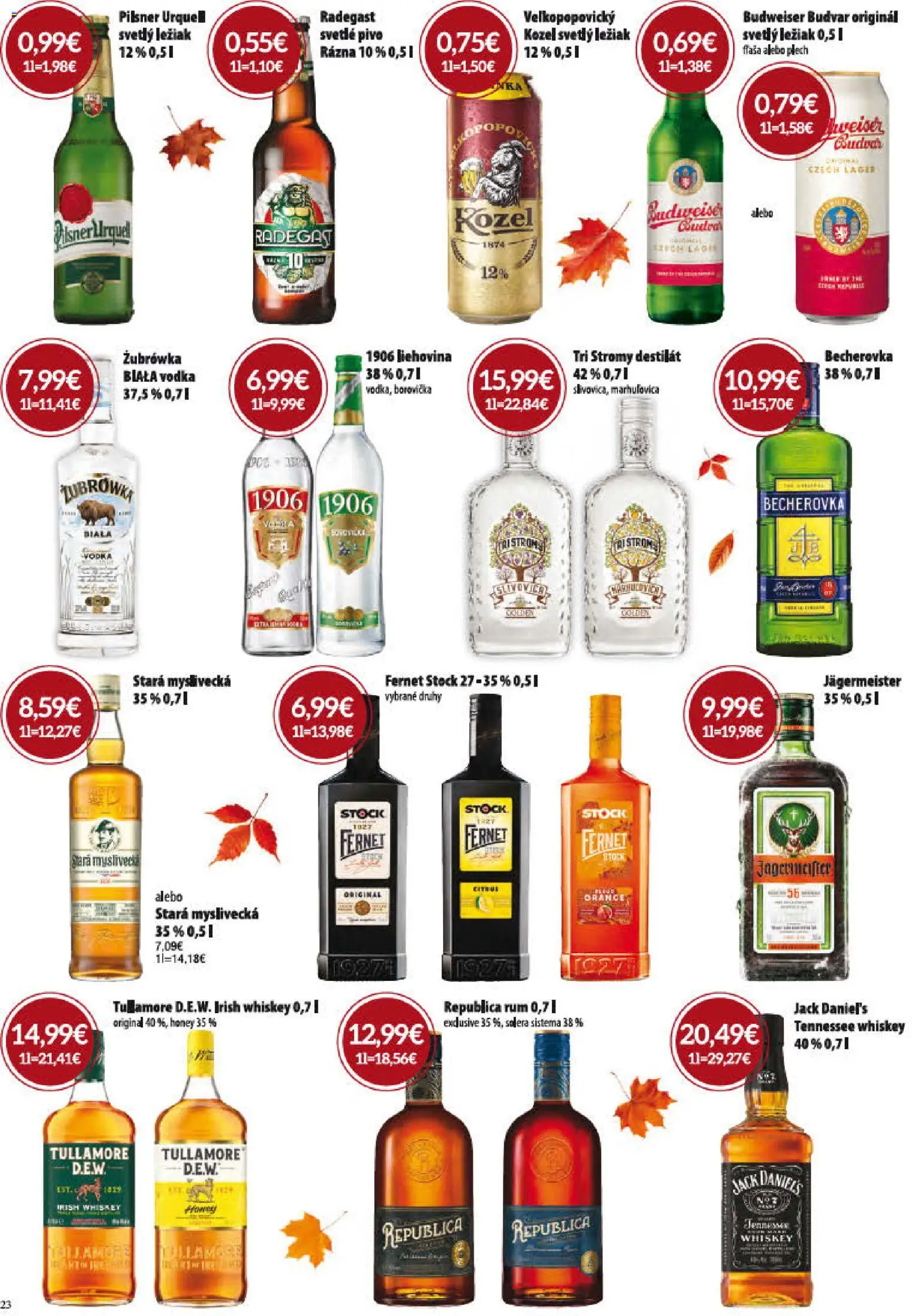 Nové CBA Verex akcie – leták je platný od 01.10.2026 | Strana: 23 | Produkty: Becherovka, Pivo, Vodka, Fernet