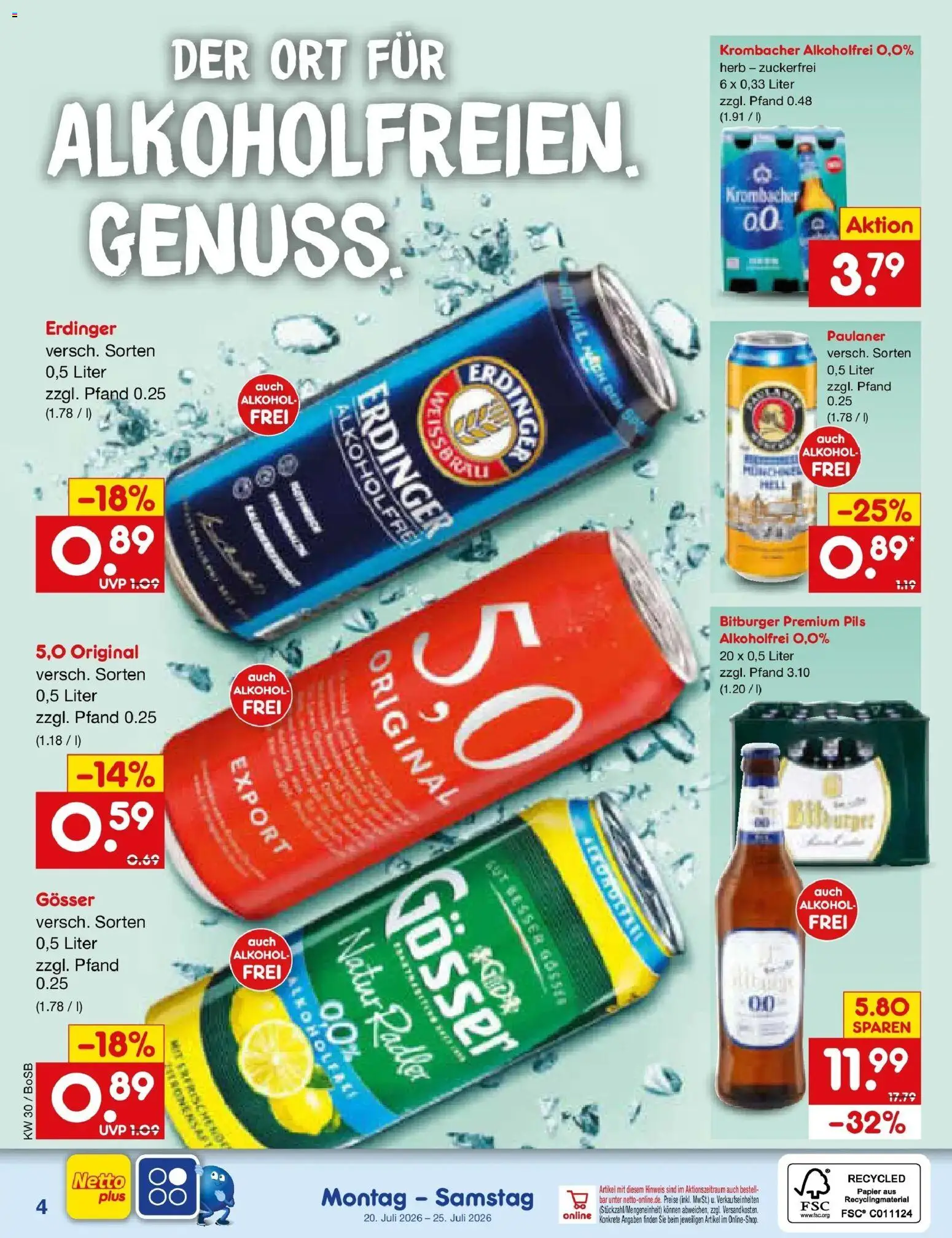 Netto Marken-Discount Prospekt Stadtlohn – gültig ab 20.07.2026 | Seite: 55 | Produkte: Bitburger, Pils, Krombacher alkoholfrei, Radler