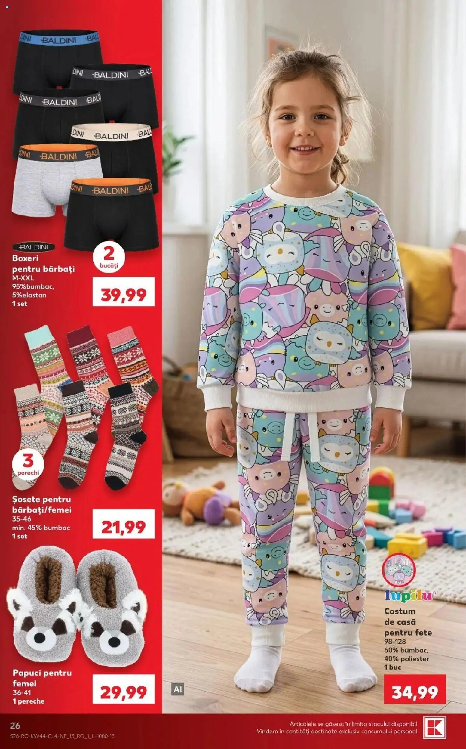 Kaufland Vaslui 28.10.2026 - Revista si Oferta | Pagină: 26 | Produse: Șosete, Costum, Boxeri, Papuci