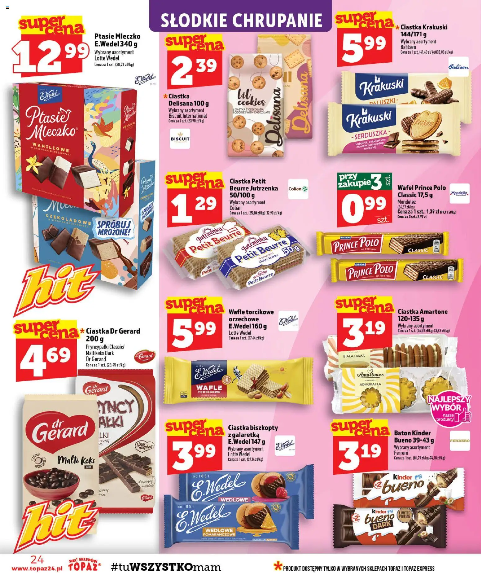 Topaz gazetka - MAZ od 20.08.2026 | Strona: 24 | Produkty: Biszkopty, Ciastka Dr Gerard, Kinder Bueno, Ptasie mleczko
