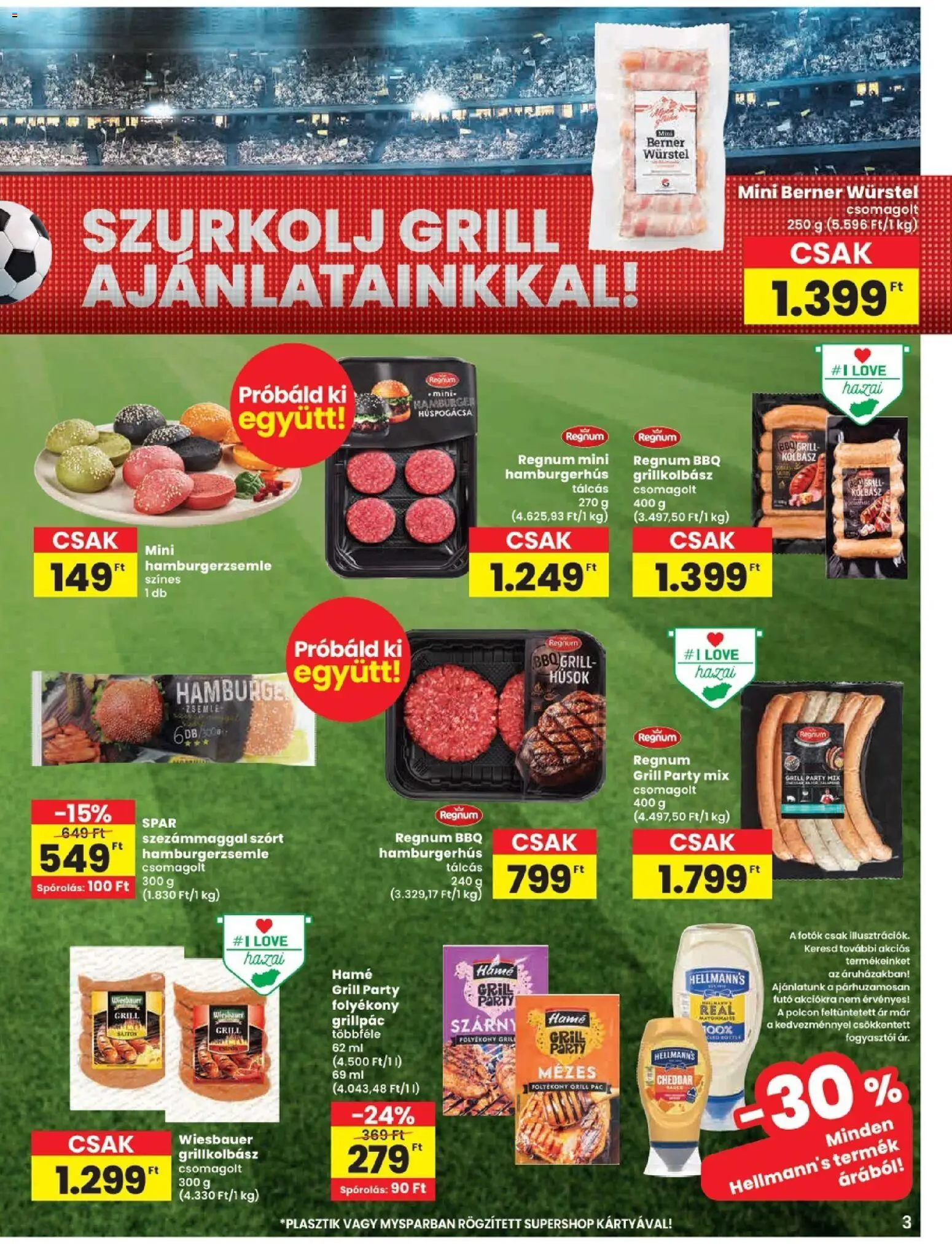 Spar akciós ujság - amely érvényes a következő dátumtól: 11.06.2026 | Oldal: 3 | Termékek: Kolbász, Hamburgerzsemle, Grill, Cheddar