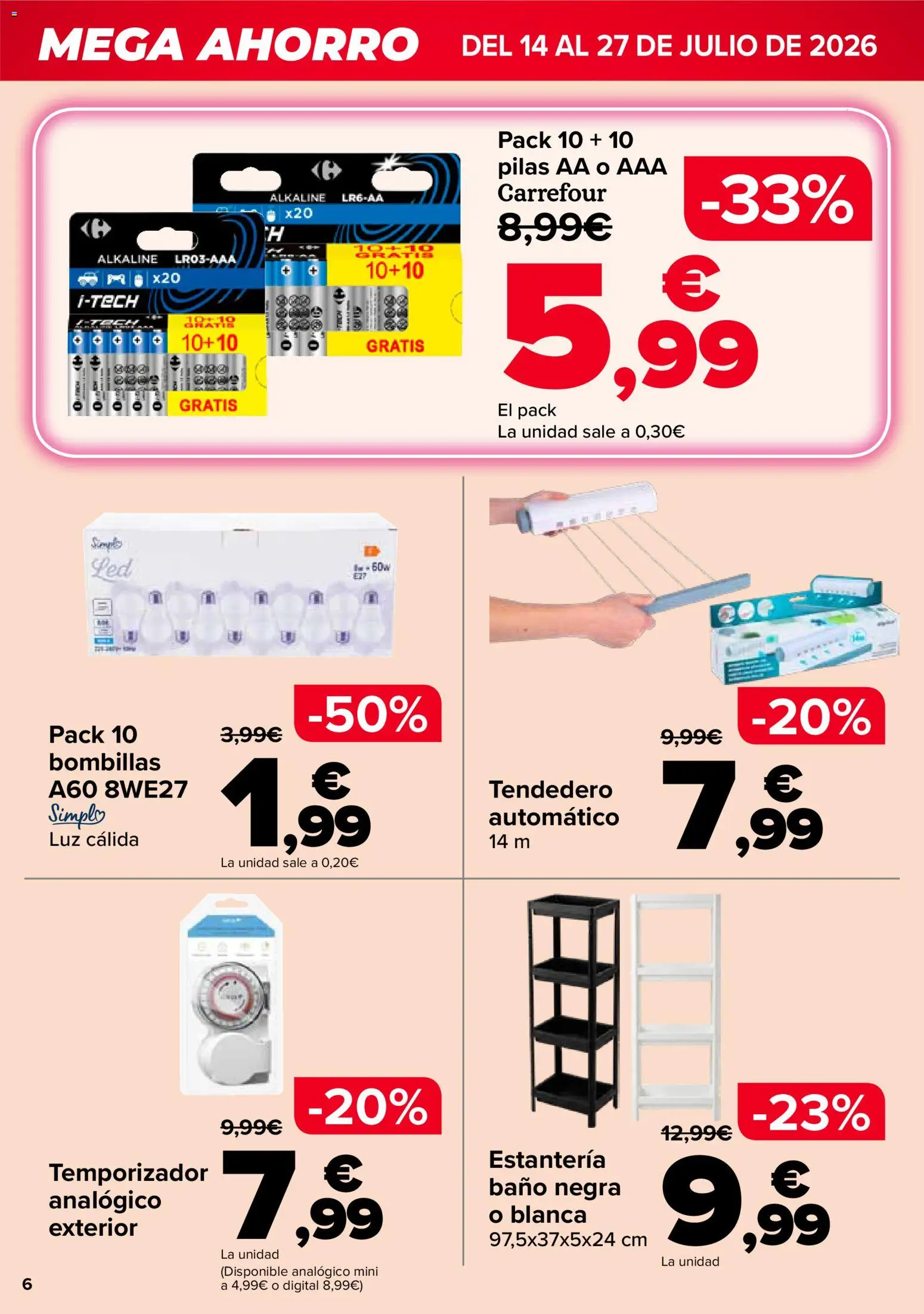 Carrefour Mega Ahorro │ válido desde el 14/07/2026 | Página: 6 | Productos: Κοσμήματα, Tendedero, Baño