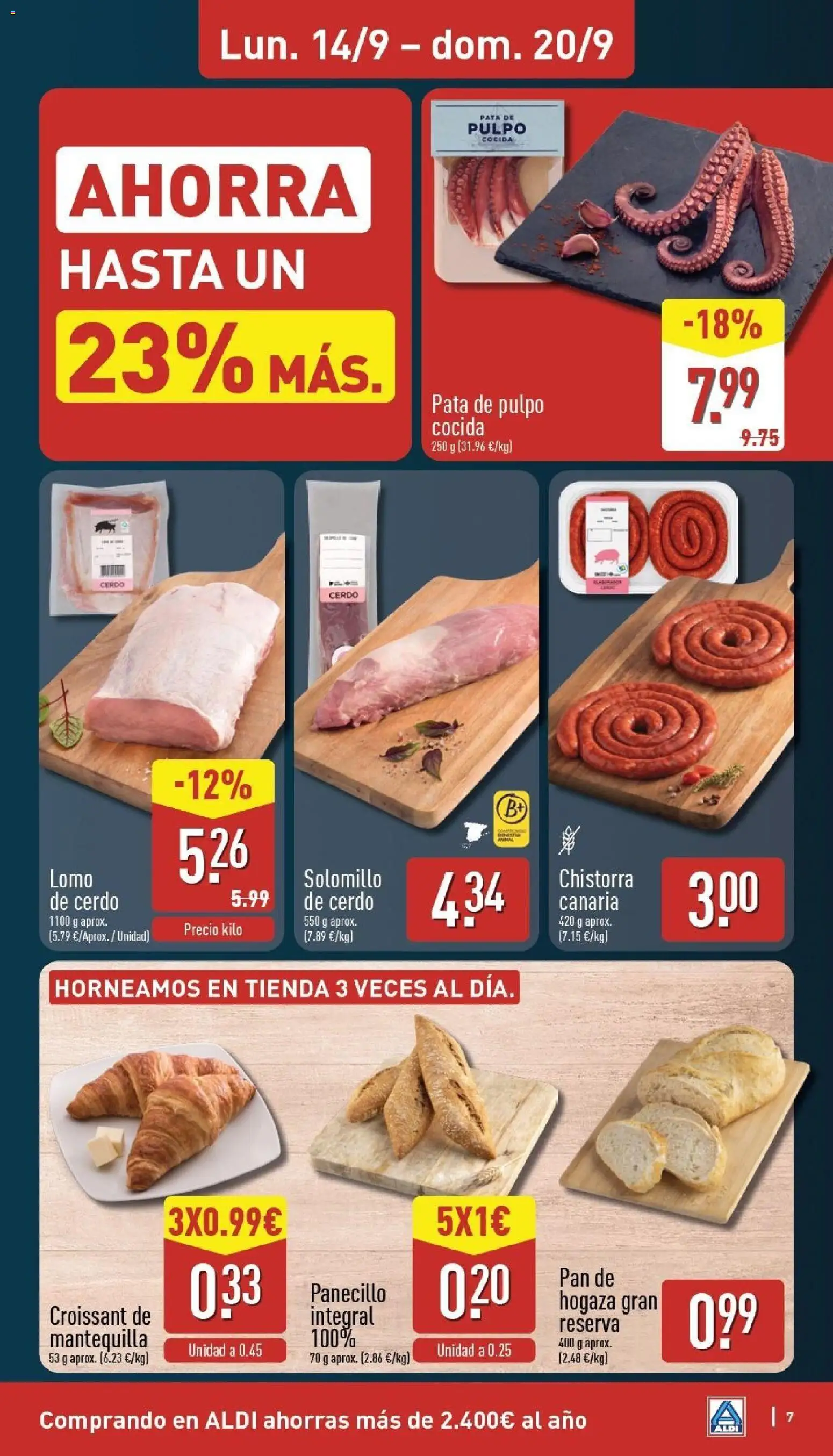 Aldi folleto Canarias │ válido desde el 14/09/2026 | Página: 7 | Productos: Pan, Lomo, Lomo de cerdo, Mantequilla