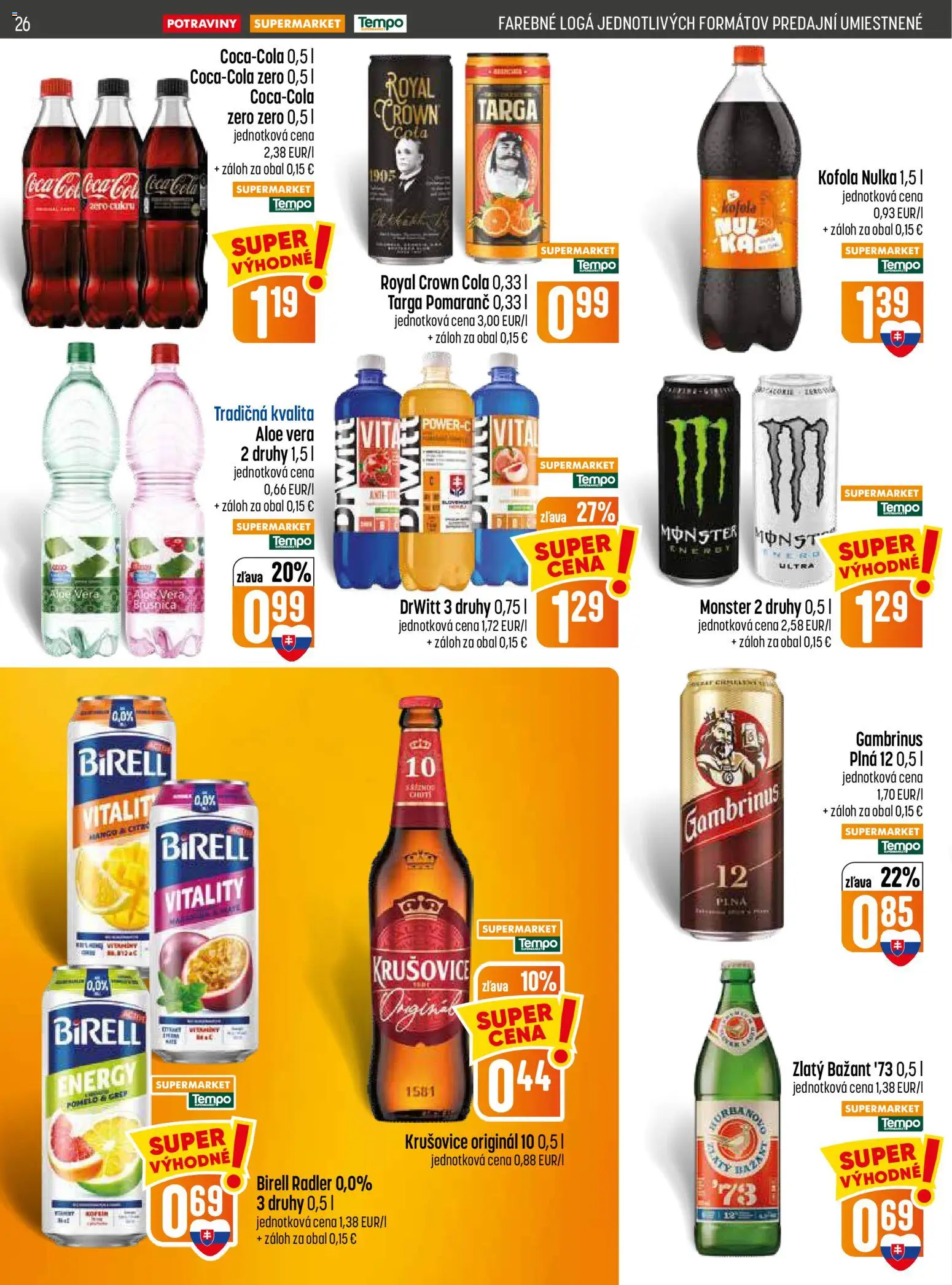 Nové COOP Jednota akcie – leták je platný od 20.08.2026 | Strana: 26 | Produkty: Kofola, Krušovice, Zlatý Bažant, Coca cola