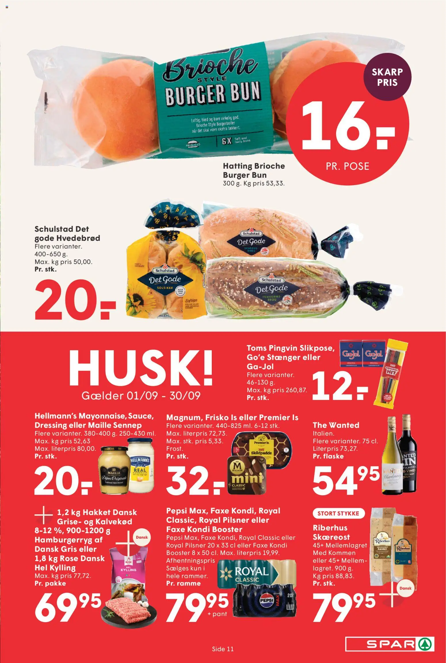 Spar tilbudsavis – gyldig fra 11/09/2026 | Side: 12 | Produkter: Burgerboller, Faxe Kondi, Hamburgerryg, Pepsi