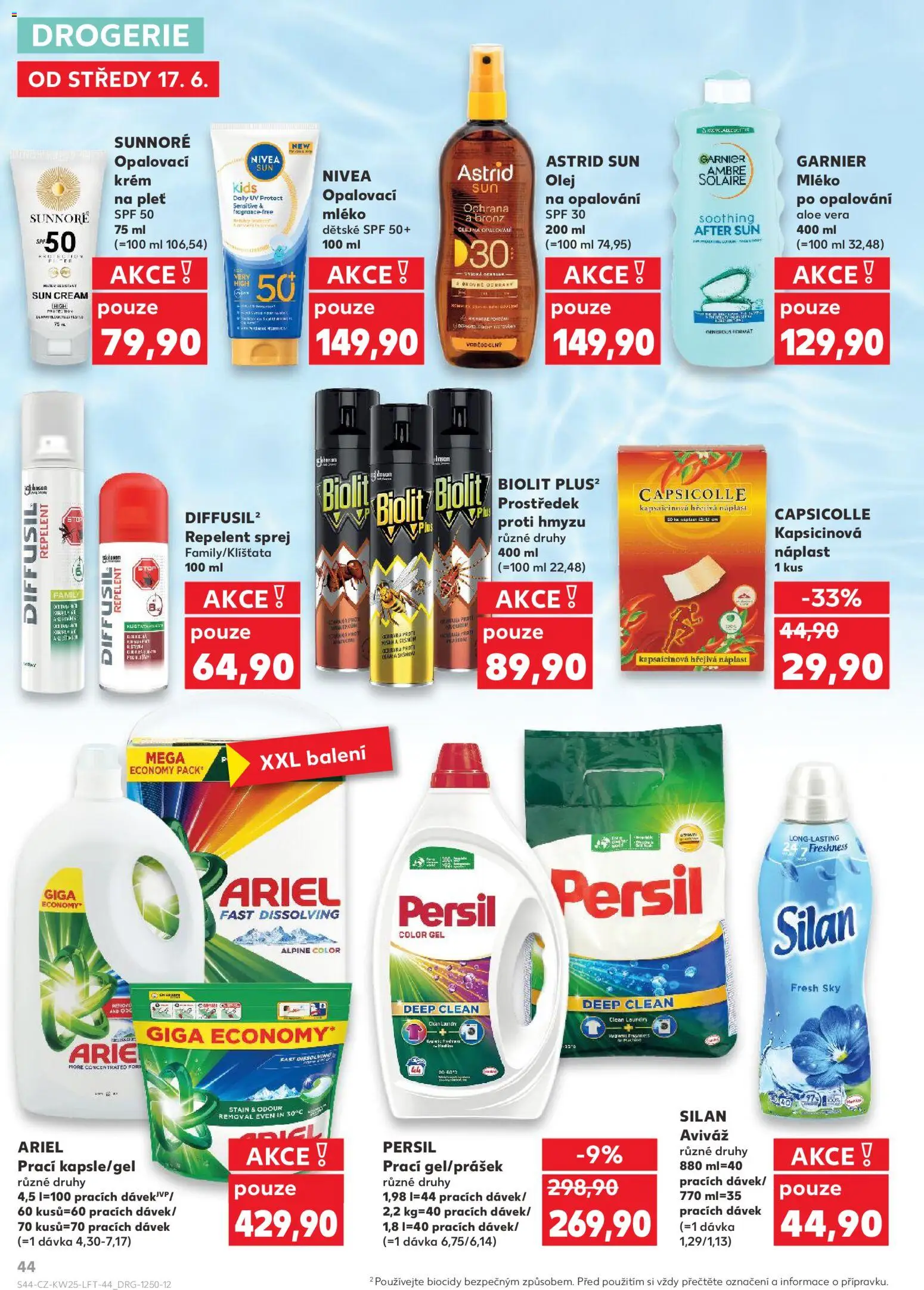 Kaufland leták - Ostrava od 17.06.2026 | Strana: 44 | Produkty: Opalovací krém, Krém, Ariel, Drogerie