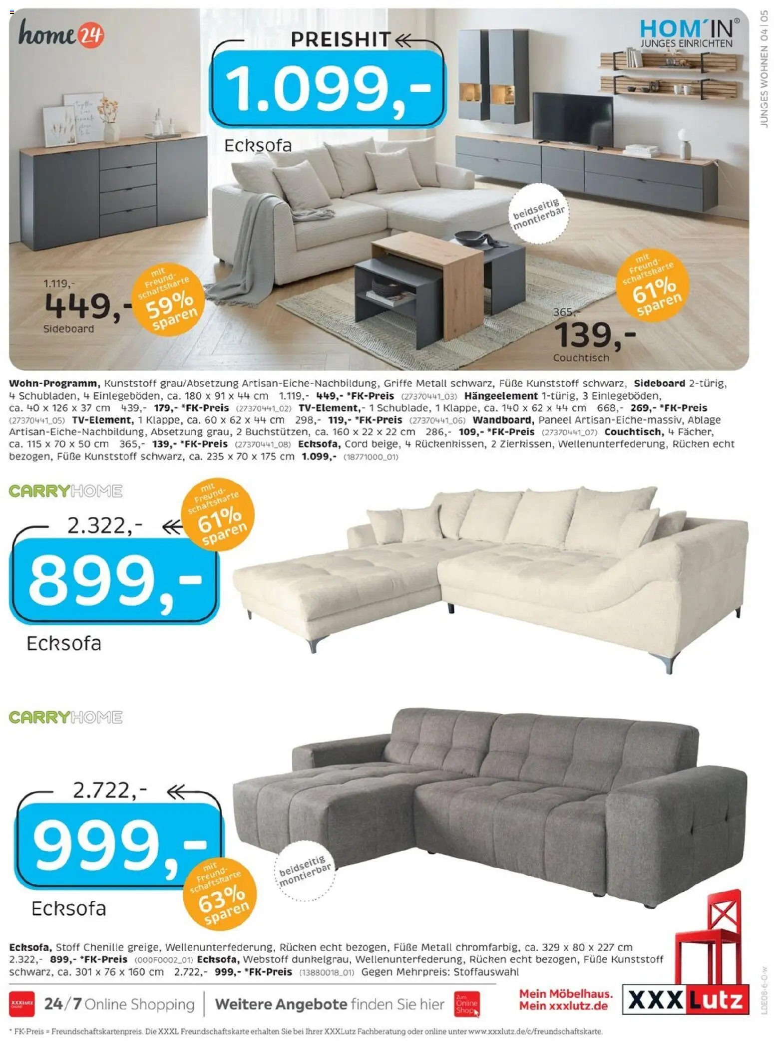XXXLutz Restaurantgutscheine – gültig ab 23.07.2026 | Seite: 9 | Produkte: Sideboard, Ecksofa, Couchtisch