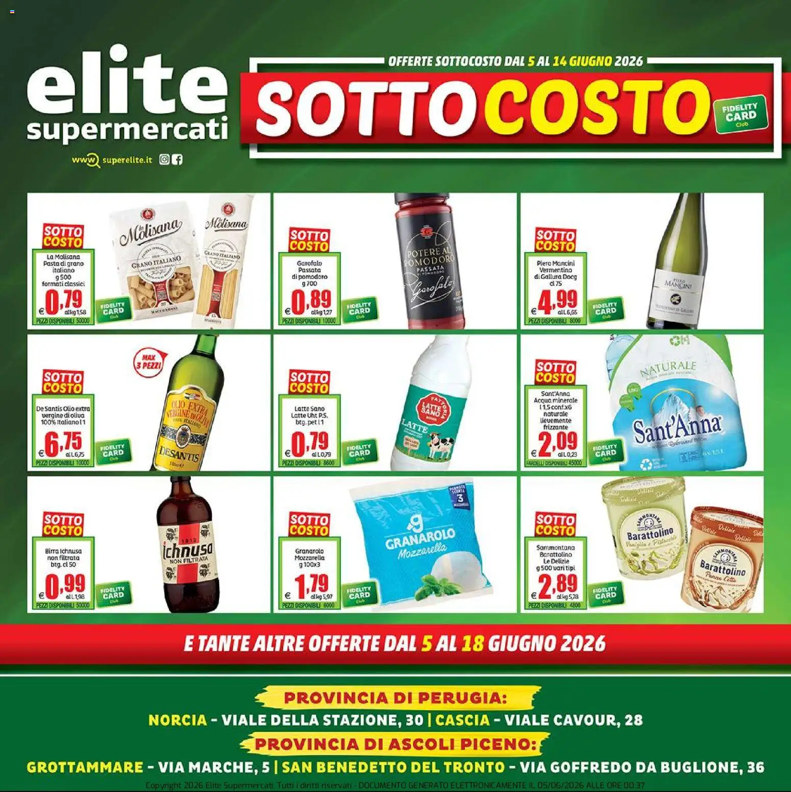 Volantino Elite Supermercati del 05.06.2026 | Pagina: 1 | Prodotti: Birra, Acqua, Pomodoro, Acqua minerale