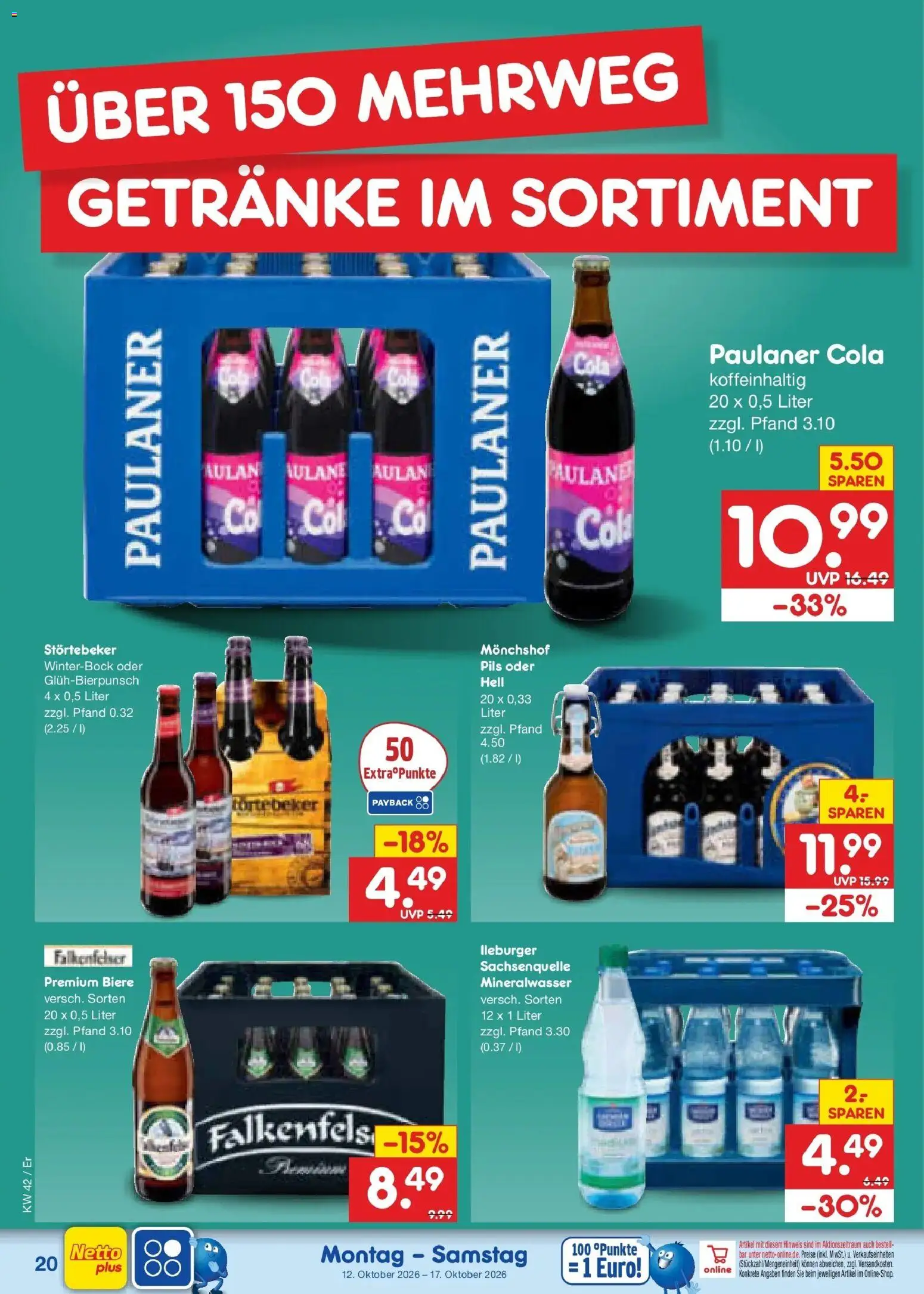 Netto Marken-Discount Prospekt Weimar (ab 12.10.2026) » Angebote | Seite: 24 | Produkte: Monchshof, Cola, Pils, Paulaner