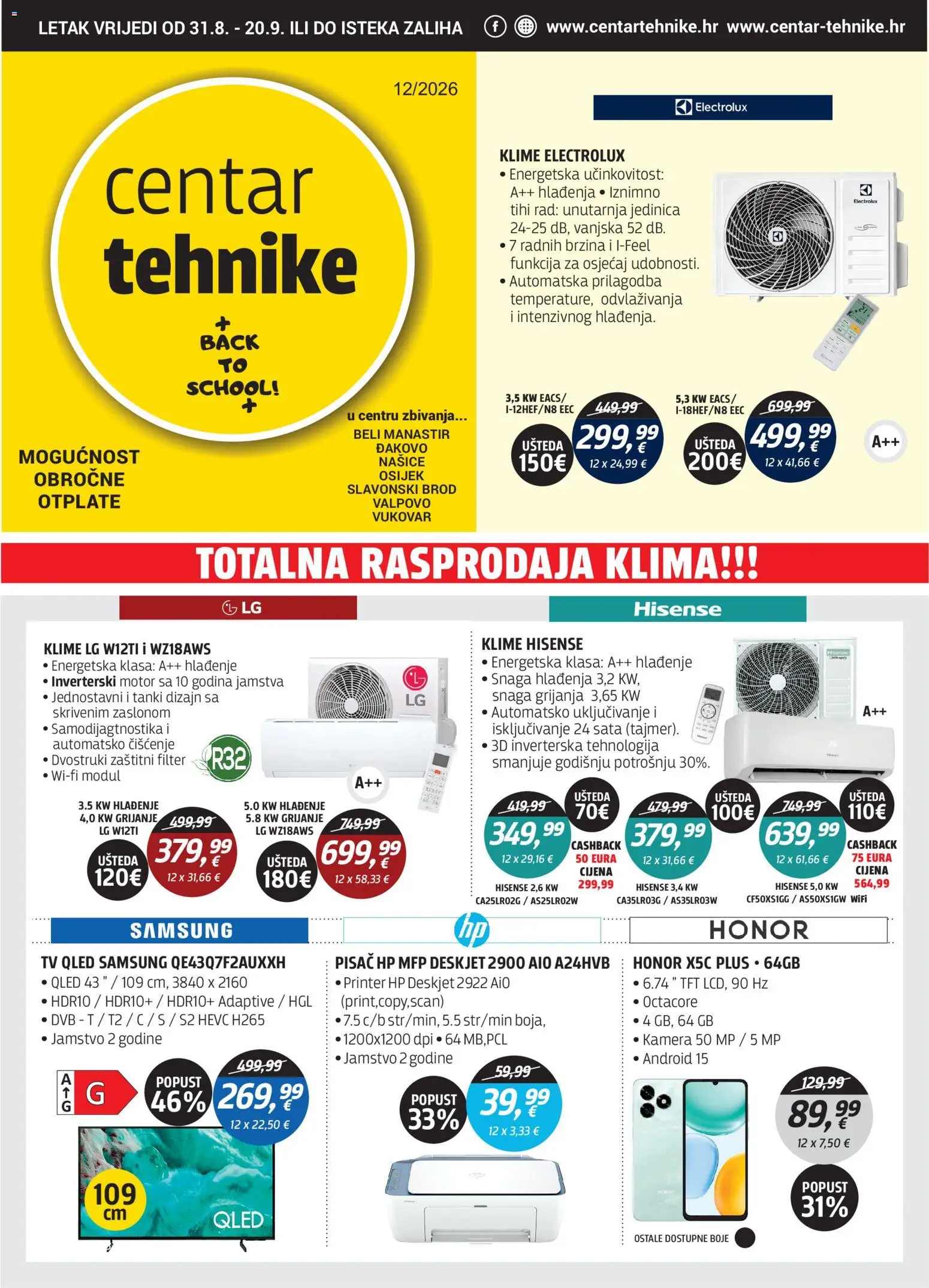 Centar Tehnike katalog | vrijedi od 31.08.2026 | Stranica: 1 | Proizvodi: Klima, Printer, Tv