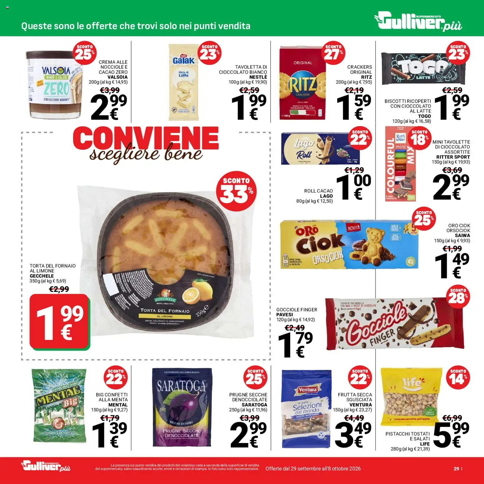 Volantino Gulliver del 29/09/2026 | Pagina: 29 | Prodotti: Cioccolato, Prugne secche, Torta, Tavoletta