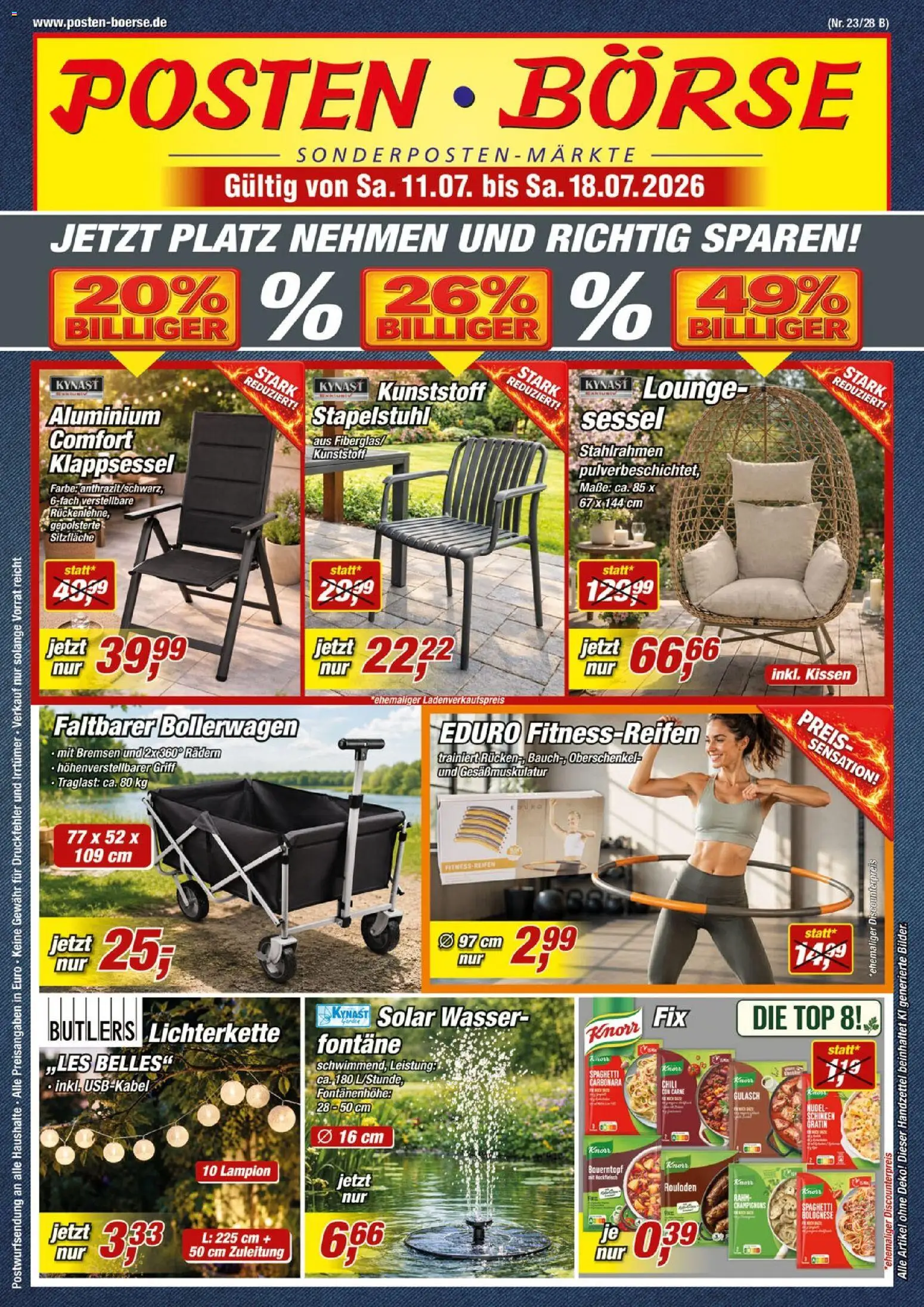 Posten Börse Prospekt – gültig ab 11.07.2026 | Seite: 1 | Produkte: Sessel, Knorr, Champignons, Wasser