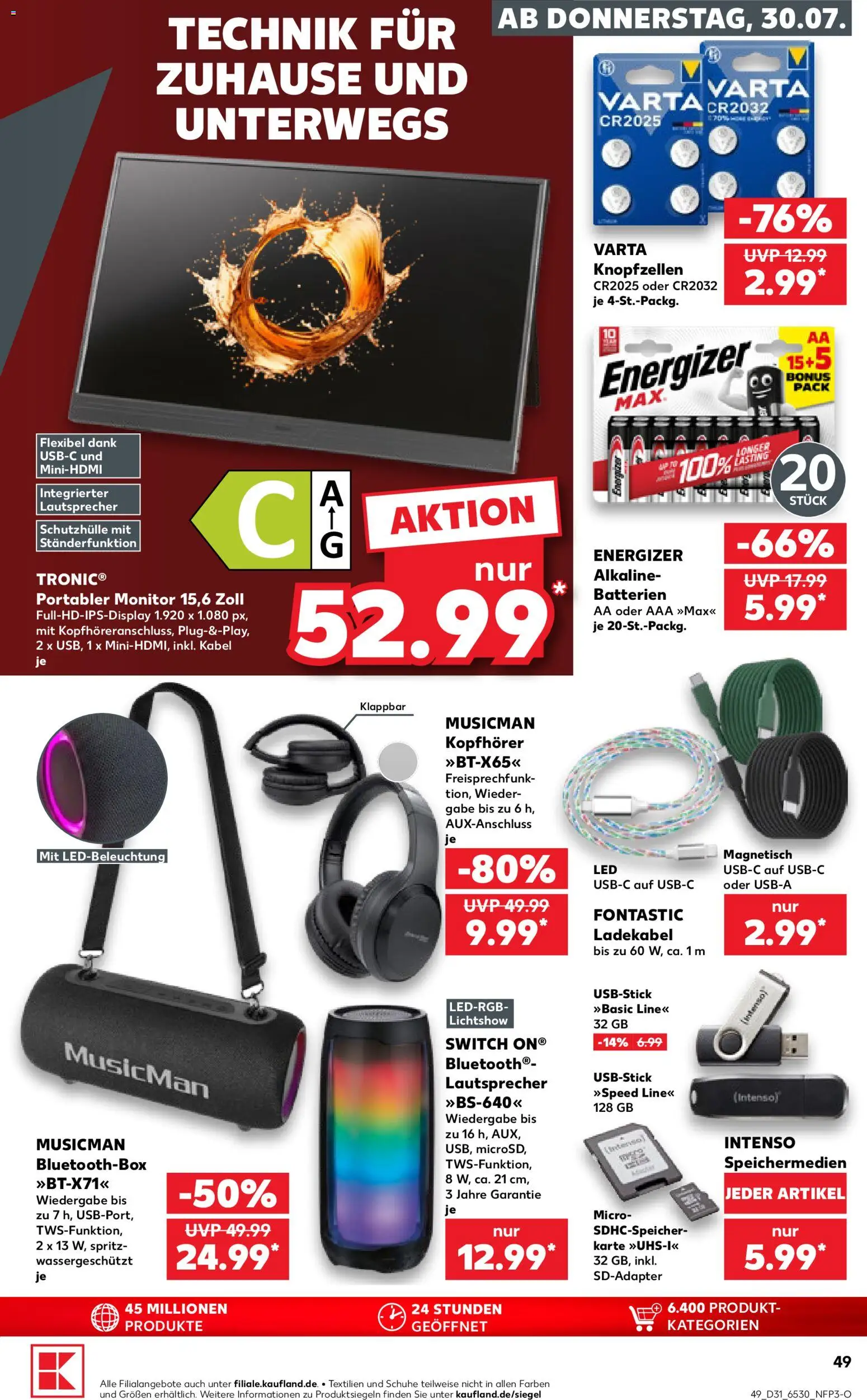 Kaufland Prospekt – gültig ab 30.07.2026 | Seite: 49 | Produkte: Kabel, Lautsprecher, Batterien, Kopfhörer