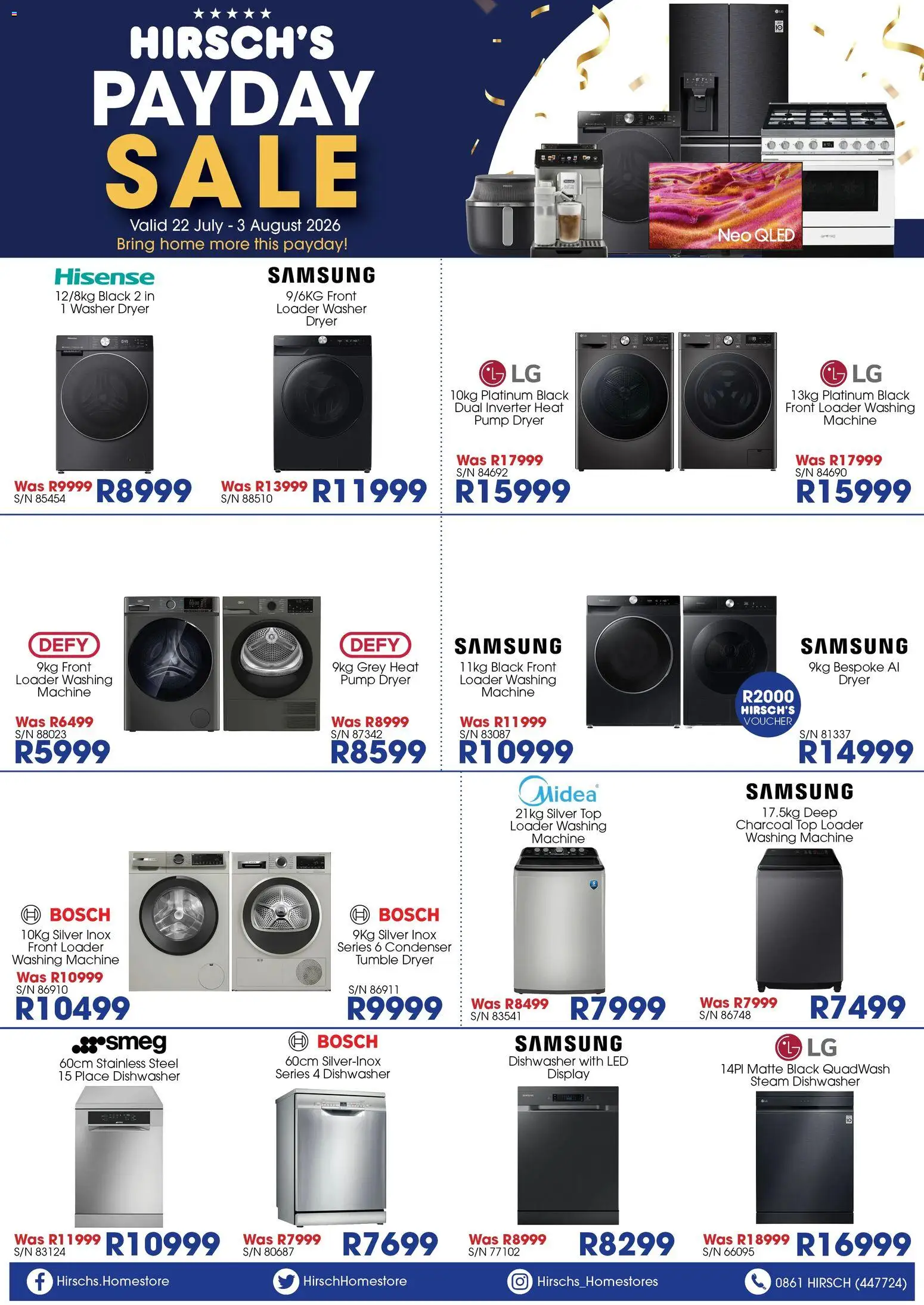 New Hirsch's catalogue – valid from 22/07/2026 | Page: 3 | Products: Washing machine, Dryer, Dishwasher, Tumble dryer