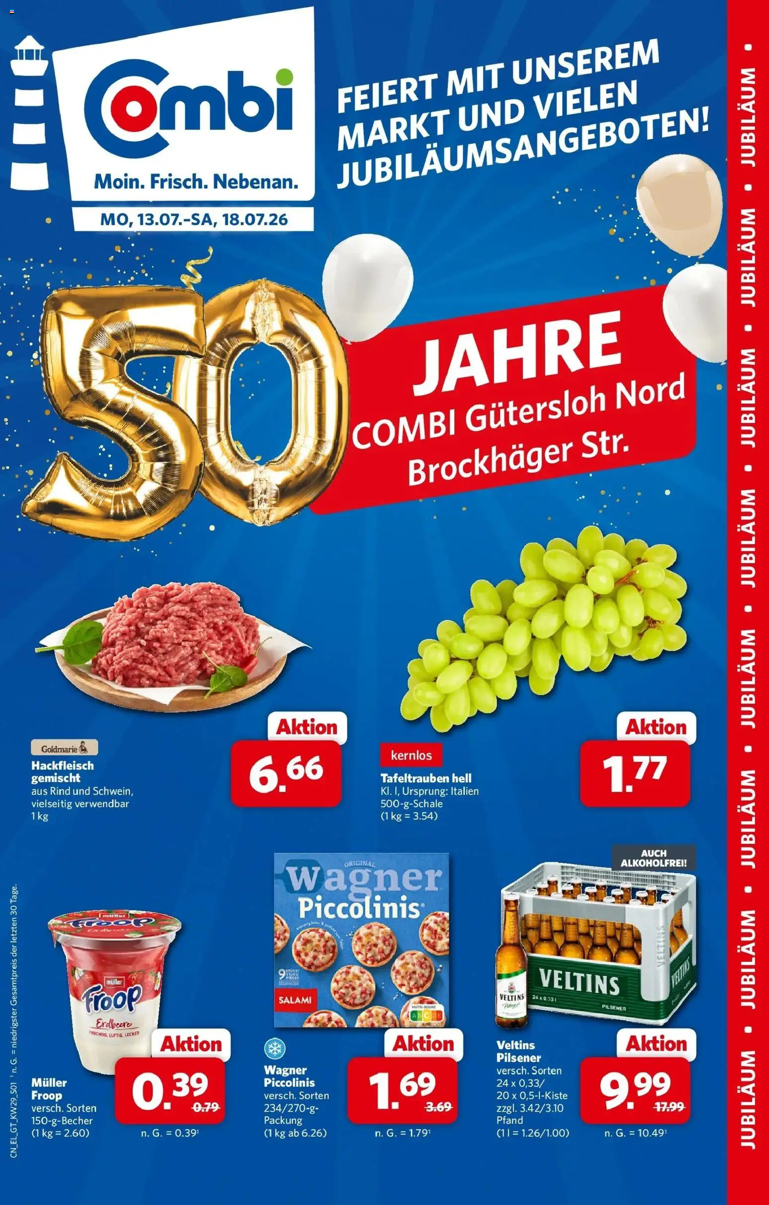 Combi Prospekt Gütersloh Nord – gültig ab 13.07.2026 | Seite: 1 | Produkte: Froop, Piccolinis, Salami, Veltins