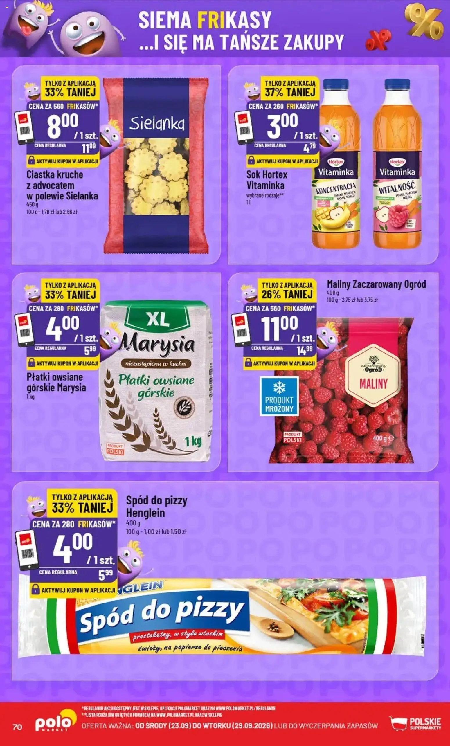 Nowa POLOmarket gazetka od jutra 23.09.2026 | Strona: 70 | Produkty: Maliny, Ciastka kruche, Sok, Ciastka