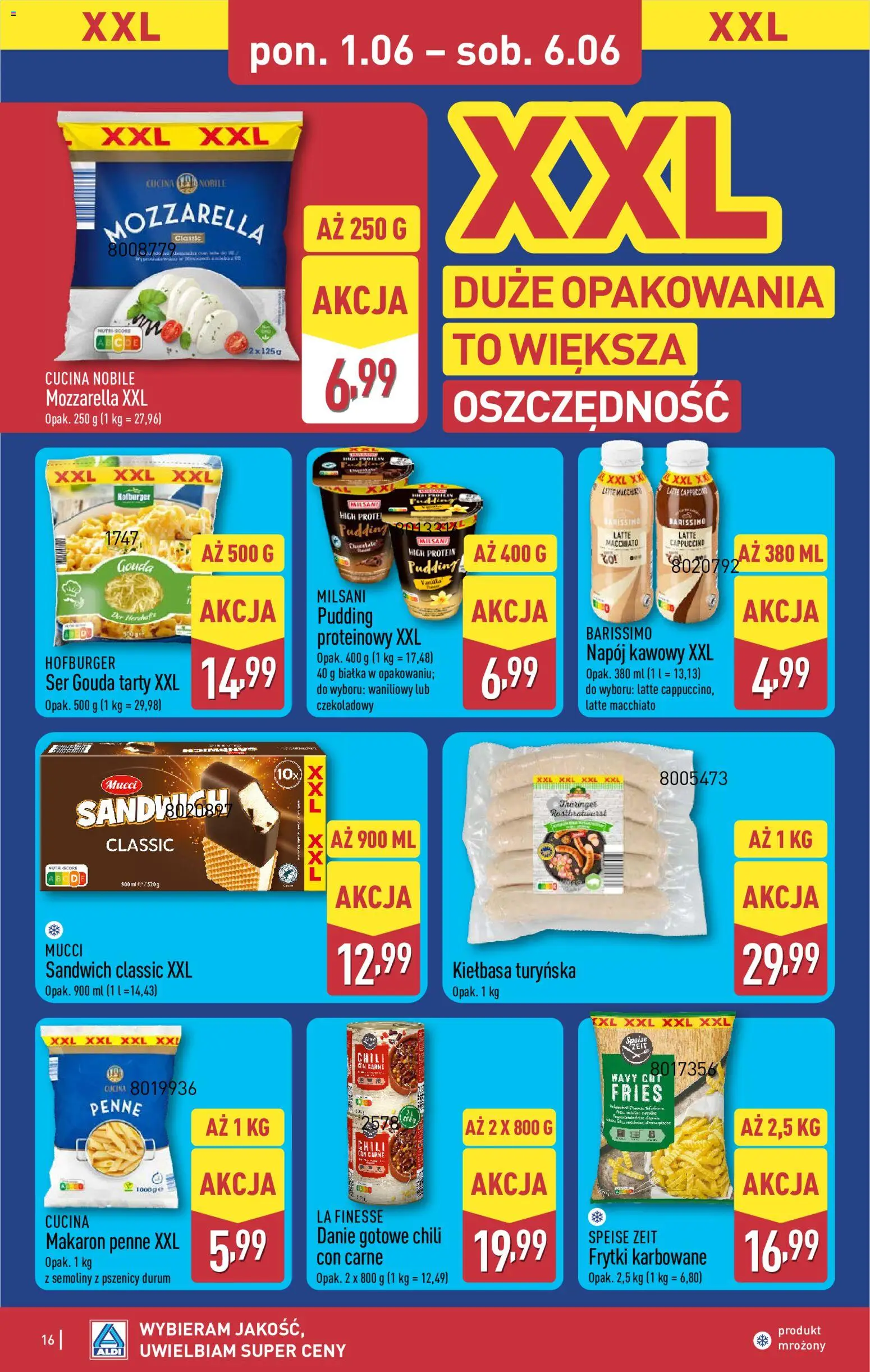 Aldi gazetka od 01.06.2026 | Strona: 16 | Produkty: Makaron penne, Frytki karbowane, Makaron, Frytki