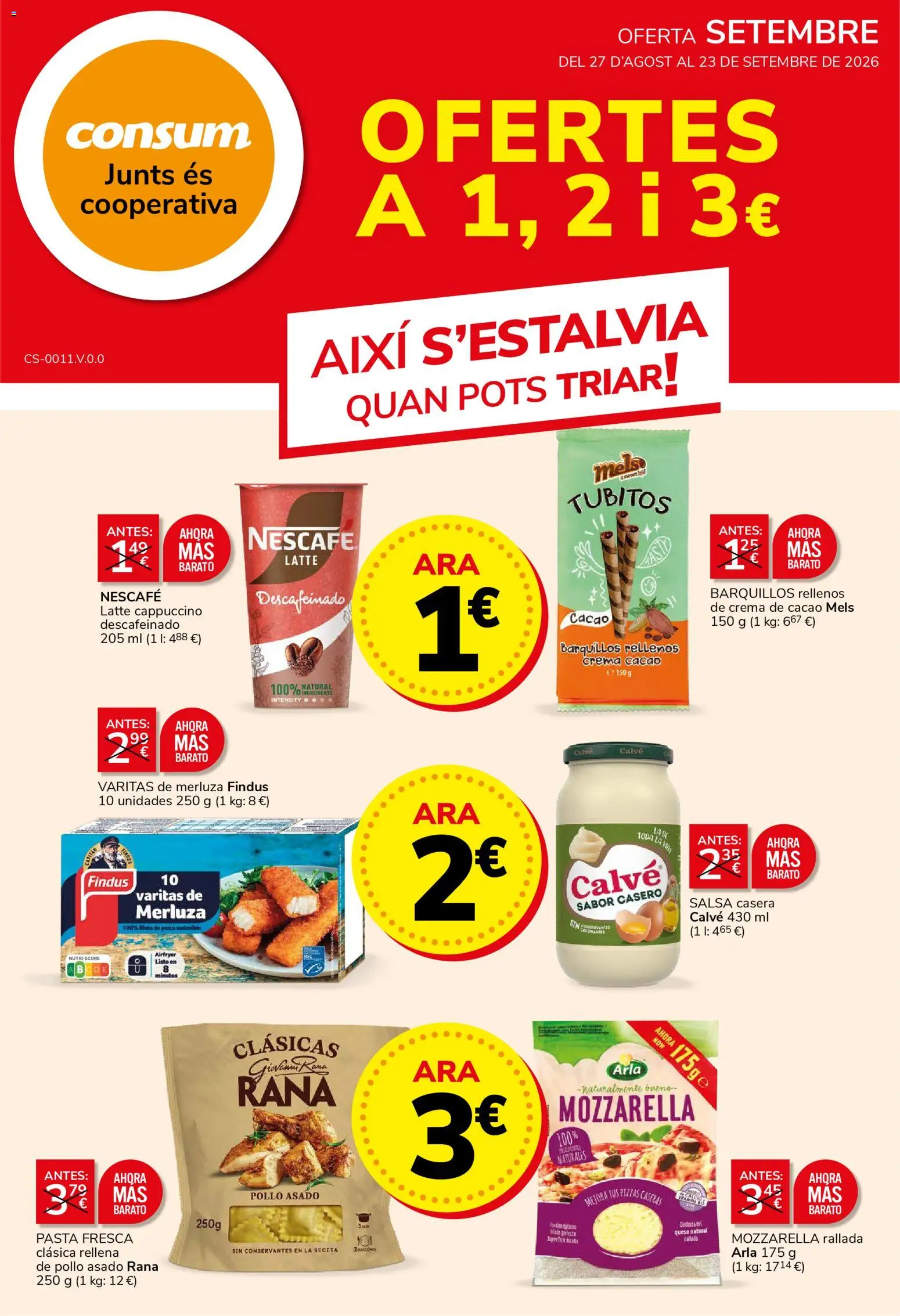 Consum folleto │ válido desde el 27/08/2026 | Página: 1 | Productos: Queso, Crema de cacao, Crema, Pollo