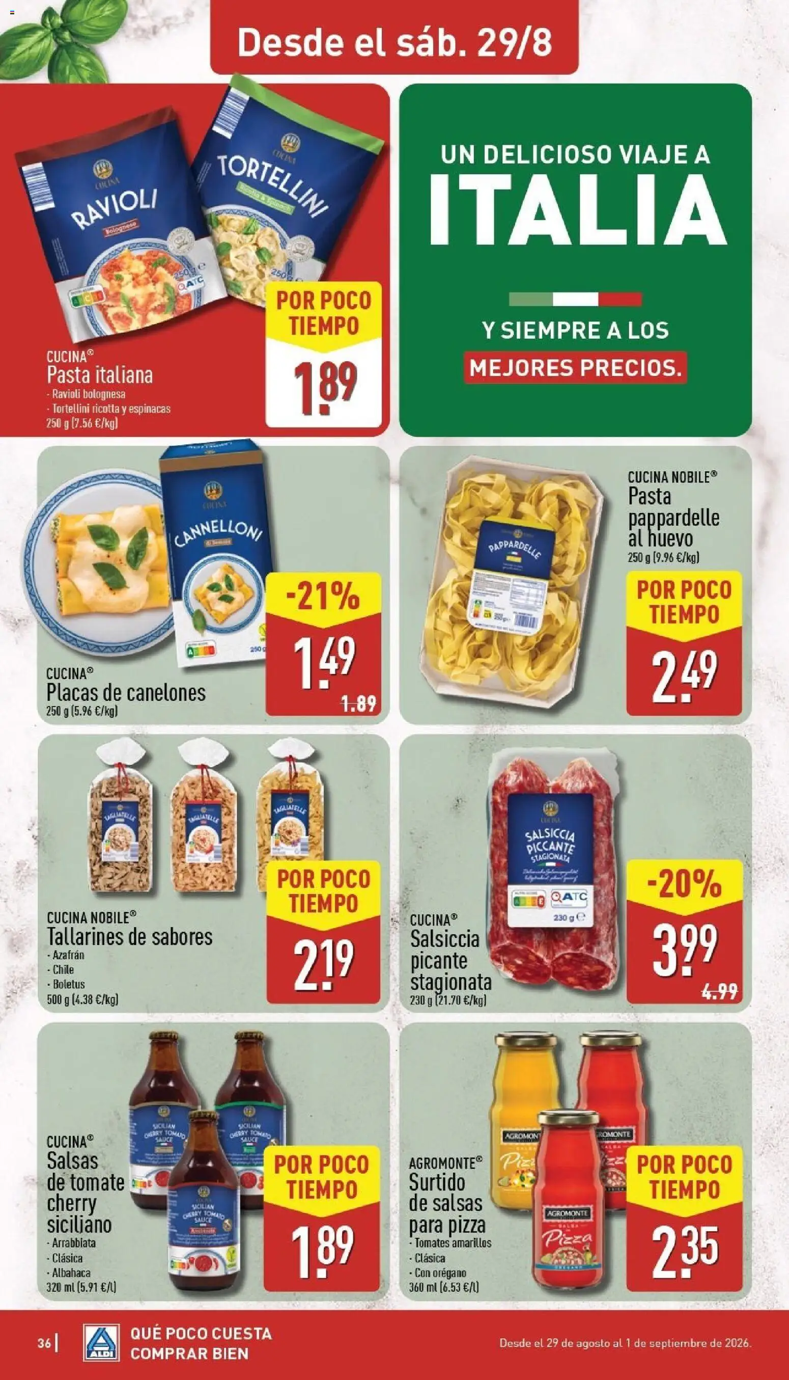 Aldi folleto Canarias │ válido desde el 24/08/2026 | Página: 36 | Productos: Salsas, Pizza, Tomates, Ricotta