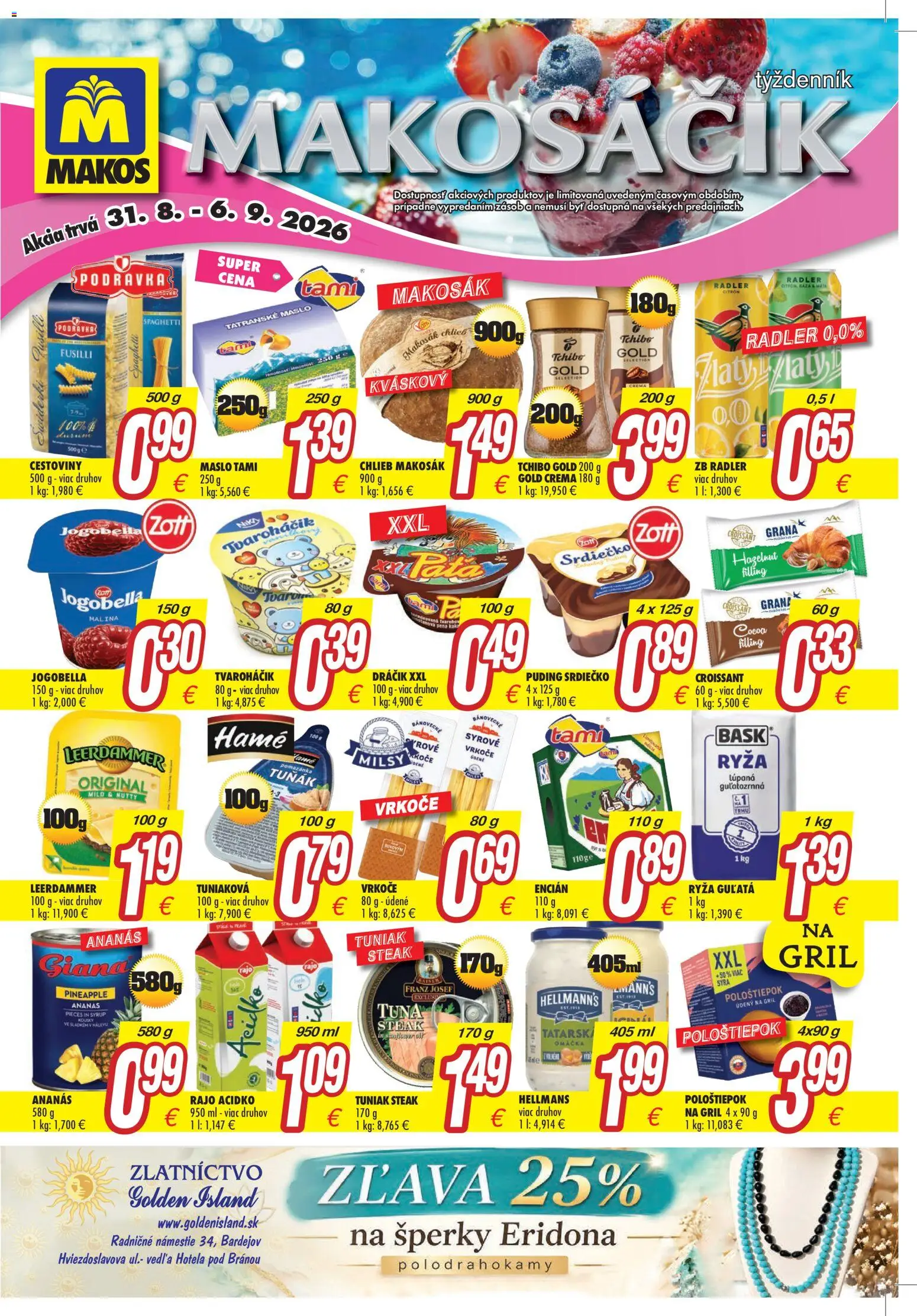 Nové Makos akcie – leták je platný od 31.08.2026 | Strana: 2 | Produkty: Müsli, Cereálie, Kukurica, Knedľa