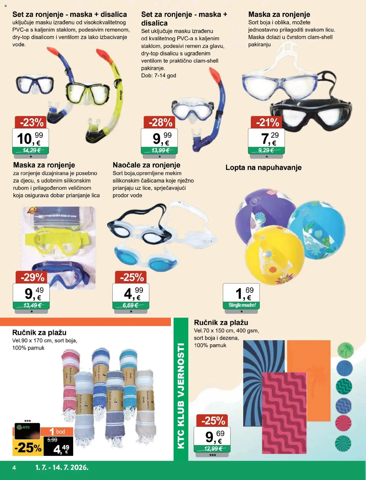 KTC katalog | vrijedi od 01.07.2026 | Stranica: 4 | Proizvodi: Maska za ronjenje, Maska, Ručnik, Naočale