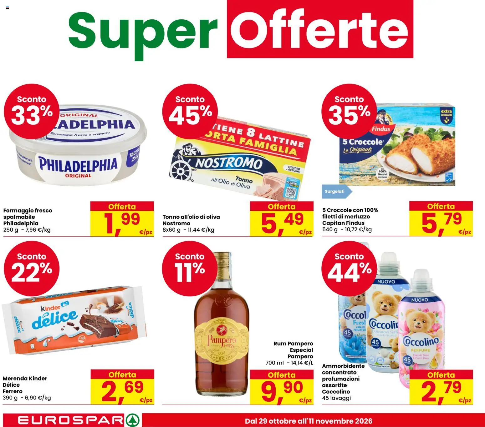 Volantino Eurospar del 29/10/2026 | Pagina: 4 | Prodotti: Ammorbidente, Formaggio, Tonno, Fiori