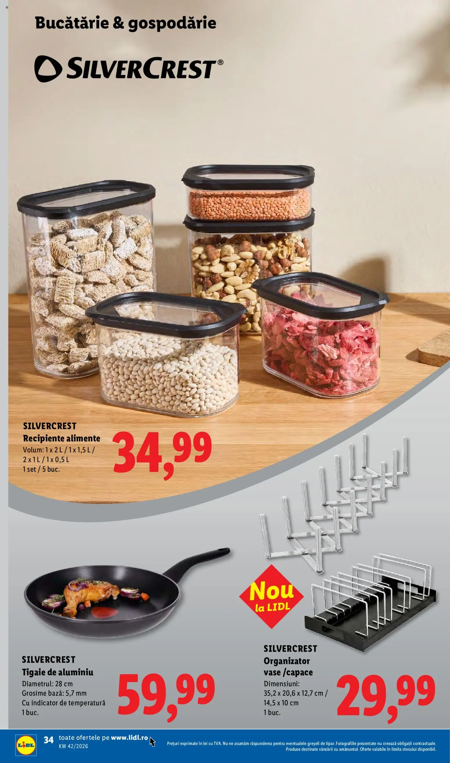 Noul catalog Lidl – valabil de la 12.10.2026 | Pagină: 34 | Produse: Tigaie, Bucătărie, Recipiente, Organizator