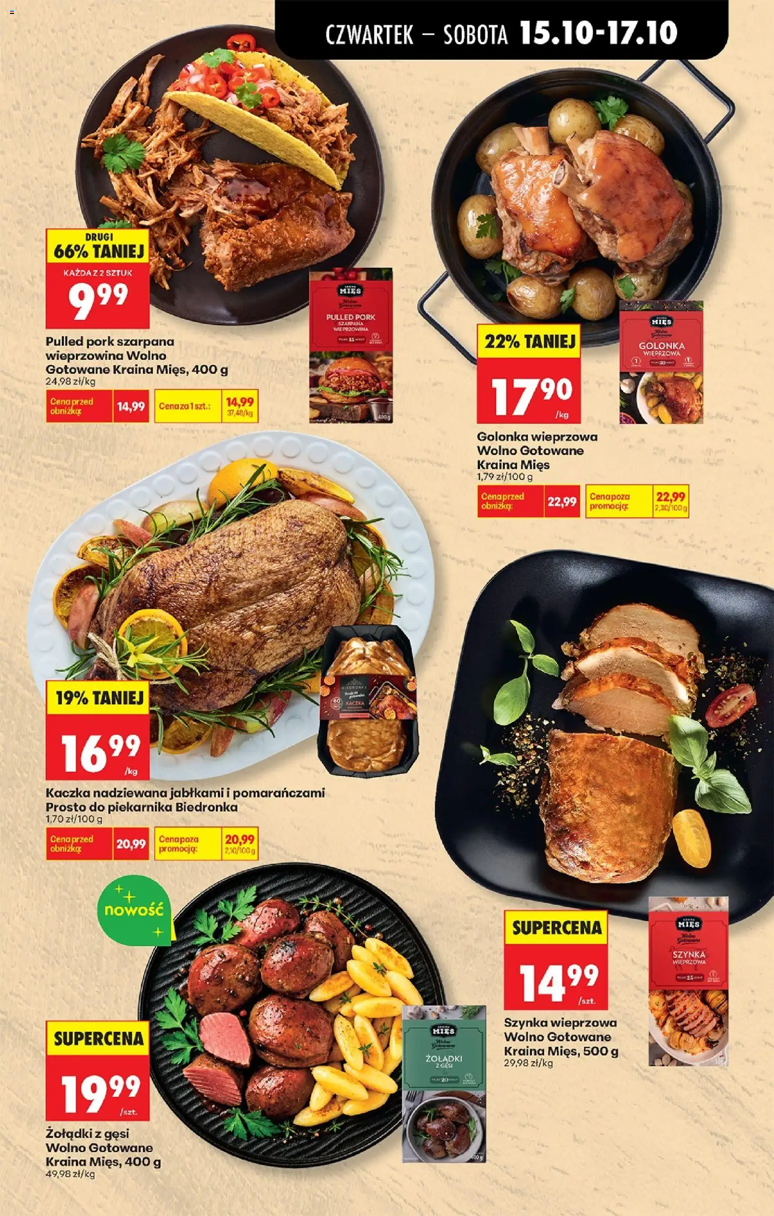 Biedronka gazetka - Czas na toast od 15.10.2026 | Strona: 39 | Produkty: Golonka, Kaczka nadziewana jabłkami, Szynka wieprzowa, Wieprzowina