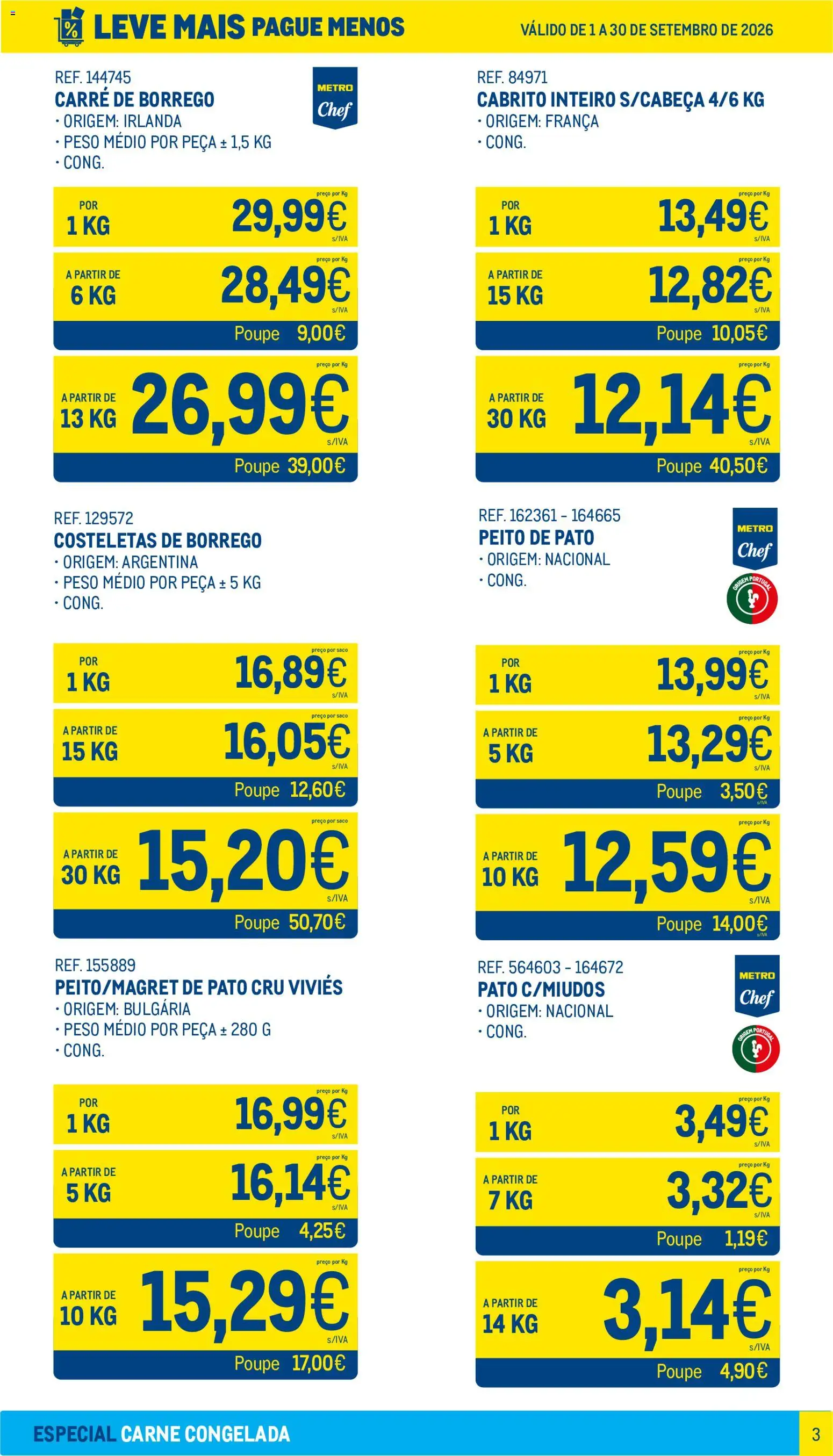 Makro Leve Mais Pague Menos - Carne Congelada │ válido de 01/09/2026 | Página: 3 | Produtos: Pato, Cabrito, Peito de pato, Carne