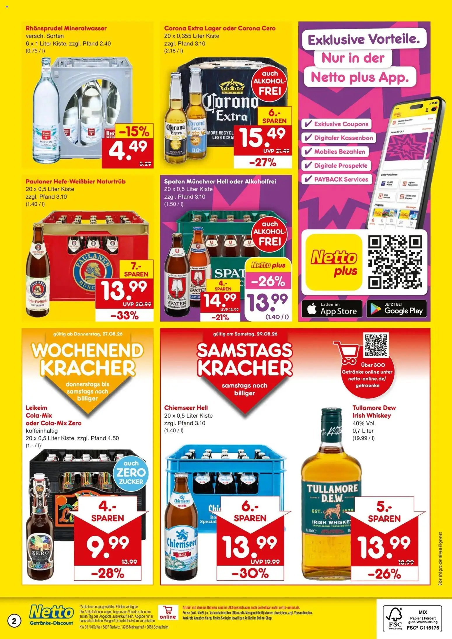 Netto Marken-Discount Prospekt Redwitz – gültig ab 24.08.2026 | Seite: 2 | Produkte: Mineralwasser, Alkohol, Rhonsprudel, Paulaner