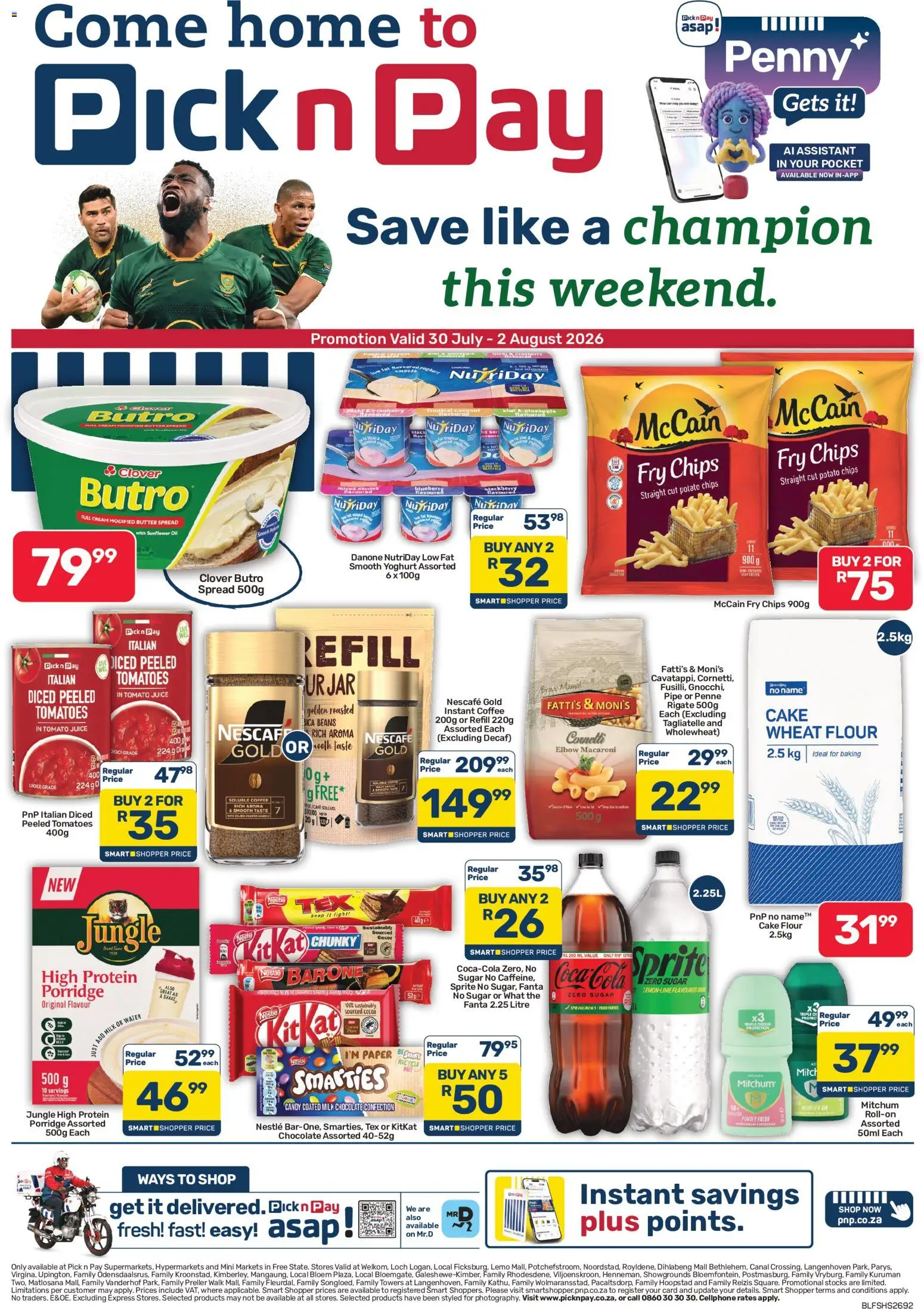 New Pick n Pay catalogue – valid from 30/07/2026 | Page: 1 | Products: Beans, Chocolate, Fanta, Estuche organizador de viaje