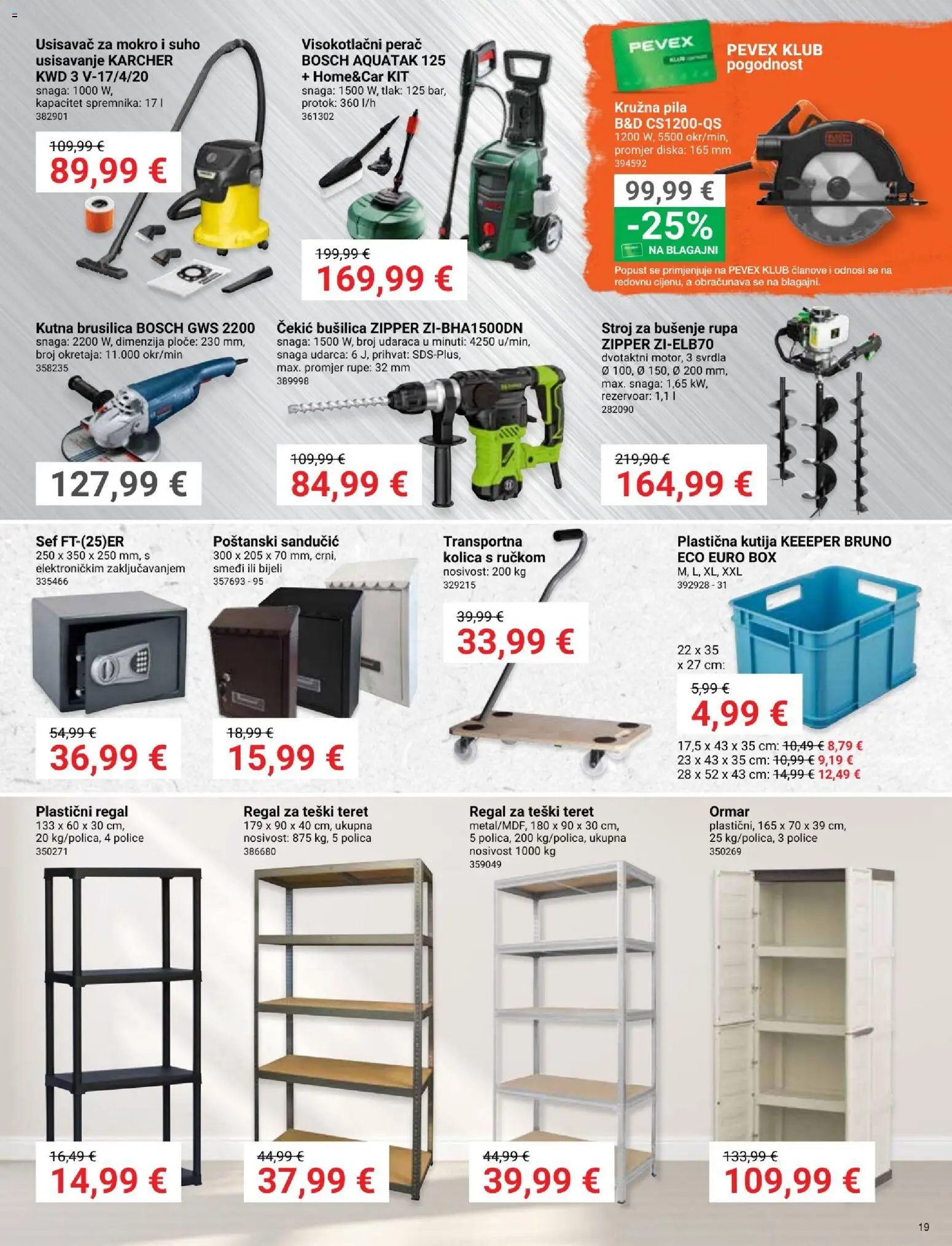 Pevex katalog | vrijedi od 23.07.2026 | Stranica: 19 | Proizvodi: Usisavač, Ormar, Bušilica, Kärcher