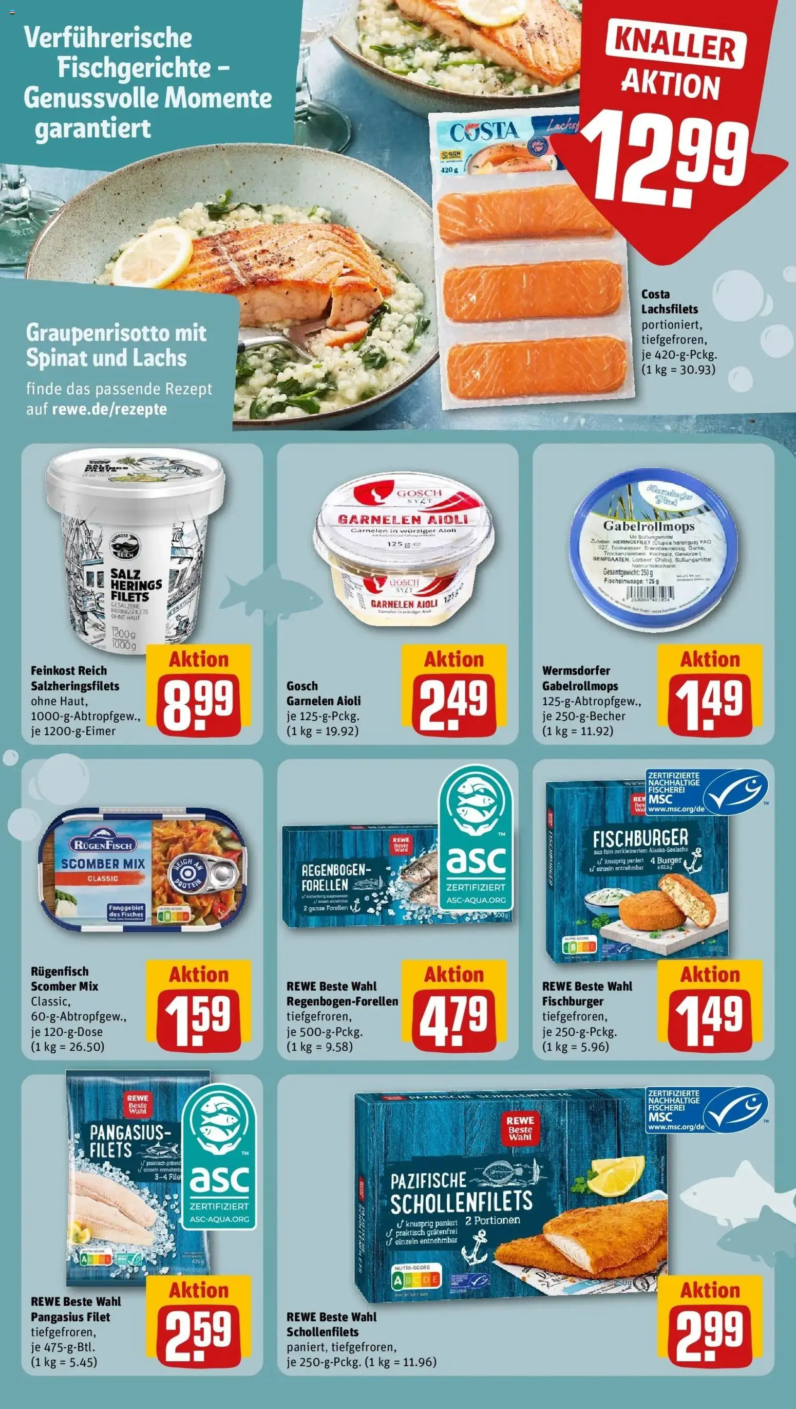 REWE Prospekt ab 26.10.2026 zum Blättern » Angebote | Seite: 13 | Produkte: Burger, Garnelen, Lachs, Salz