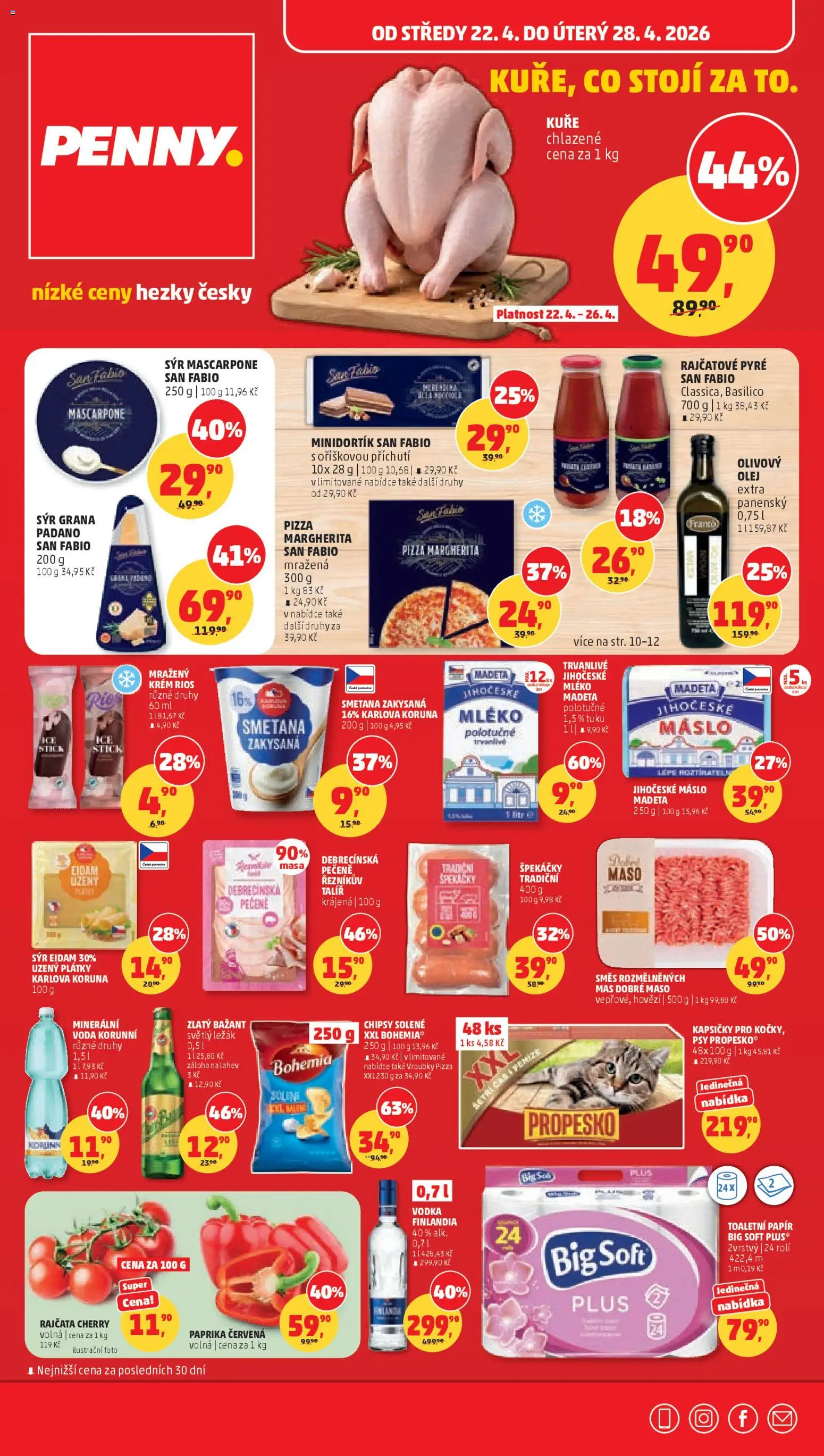 Penny Market leták od 22.04.2026 | Strana: 1 | Produkty: Sýr, Toaletní papír, Chipsy, Grana Padano