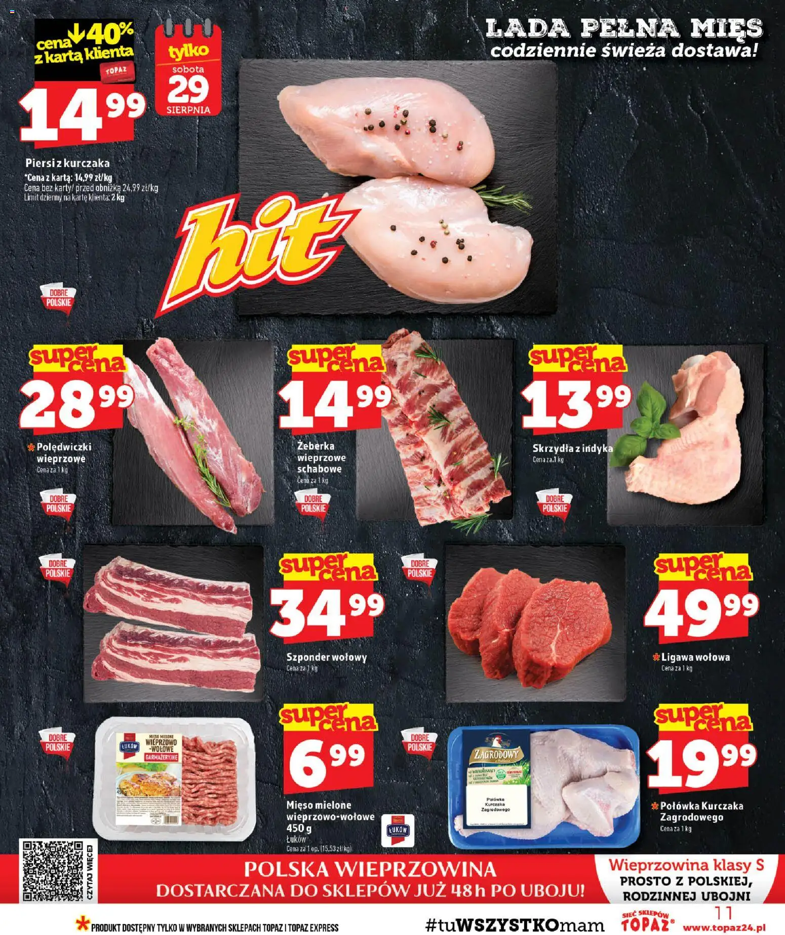Topaz gazetka - MAZ od 27.08.2026 | Strona: 11 | Produkty: Karta, Żeberka, Mięso, Polędwiczki