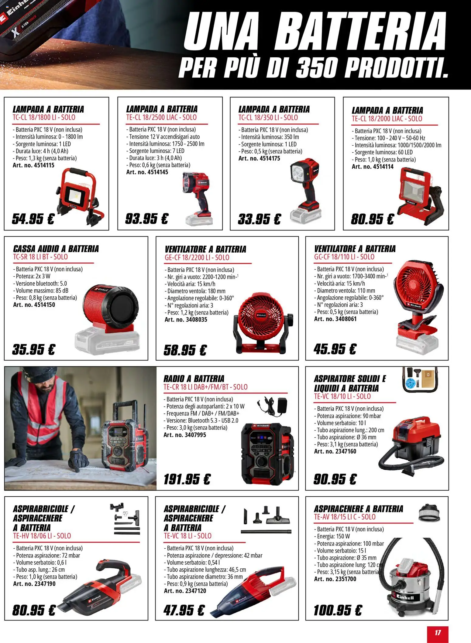 Volantino Einhell del 02.02.2026 | Pagina: 17 | Prodotti: Tubo, Aspiracenere, Batteria, Lampada