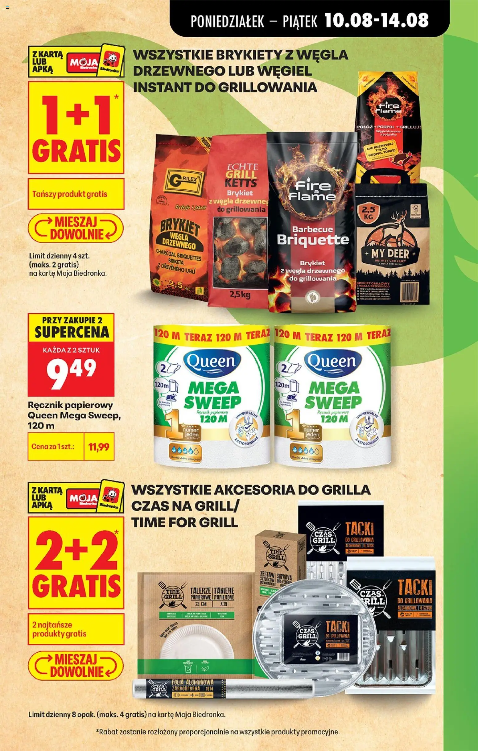 Biedronka gazetka od 10.08.2026 | Strona: 11 | Produkty: Ręcznik papierowy queen, Folia aluminiowa, Talerze, Brykiety