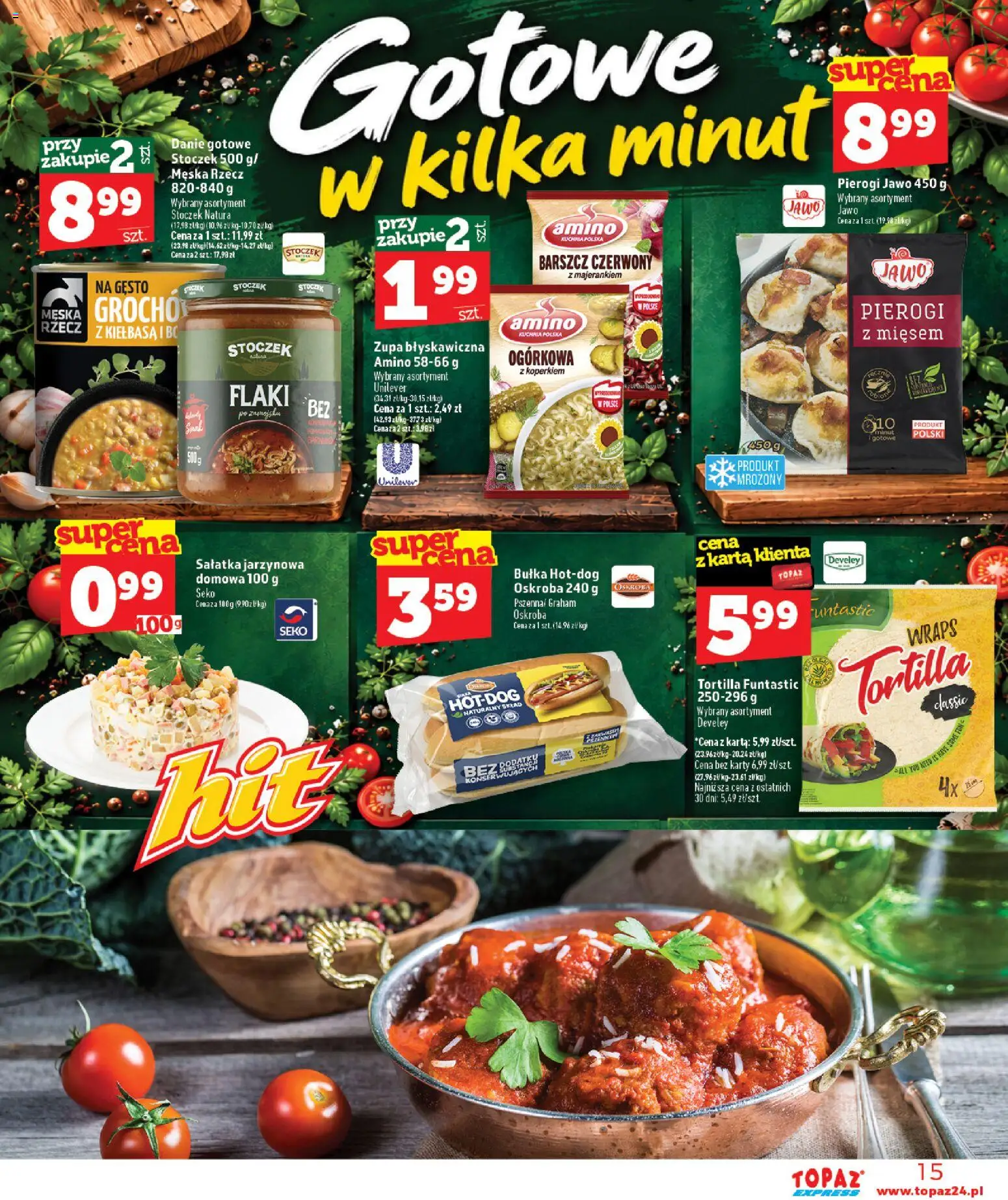 Topaz gazetka - Express od 15.10.2026 | Strona: 15 | Produkty: Barszcz, Pierogi, Tortilla, Flaki