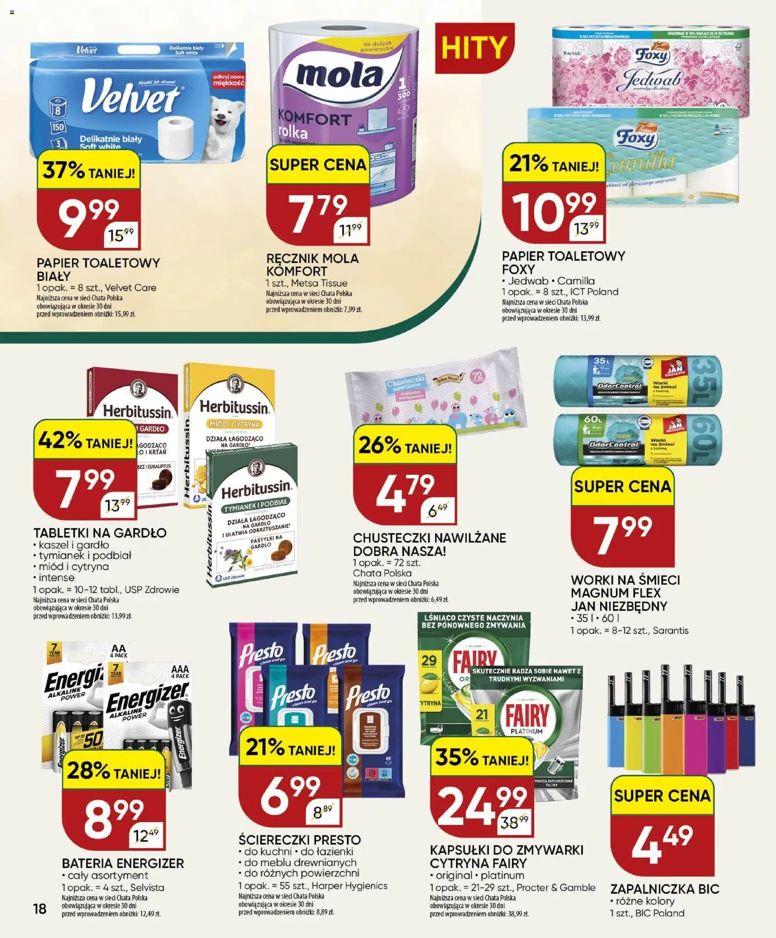 Chata Polska gazetka od 08.10.2026 | Strona: 18 | Produkty: Chusteczki, Naczynia, Magnum, Bateria