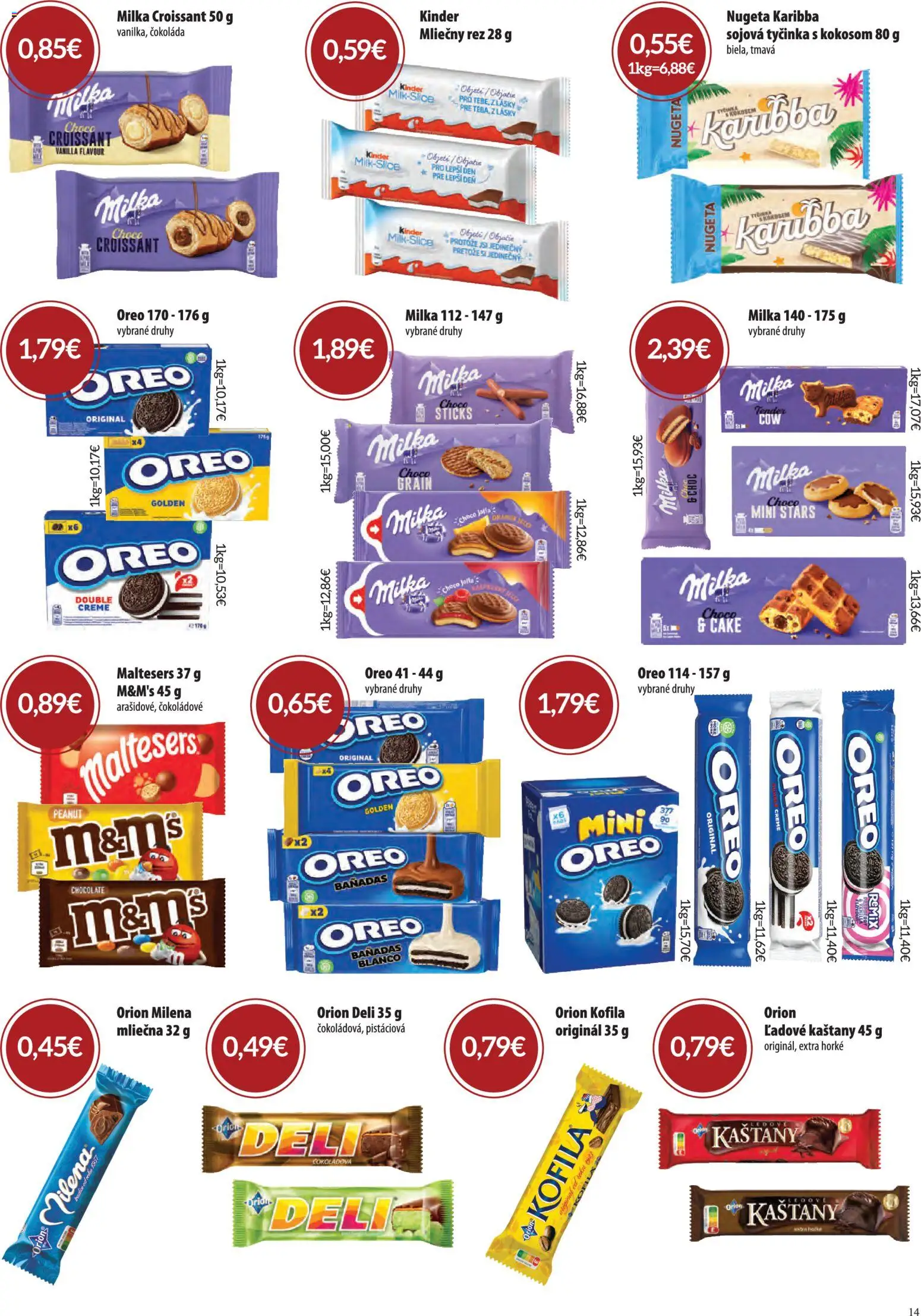 Nové CBA Verex akcie – leták je platný od 07.05.2026 | Strana: 14 | Produkty: Croissant, Kinder, Čokoláda, Milka