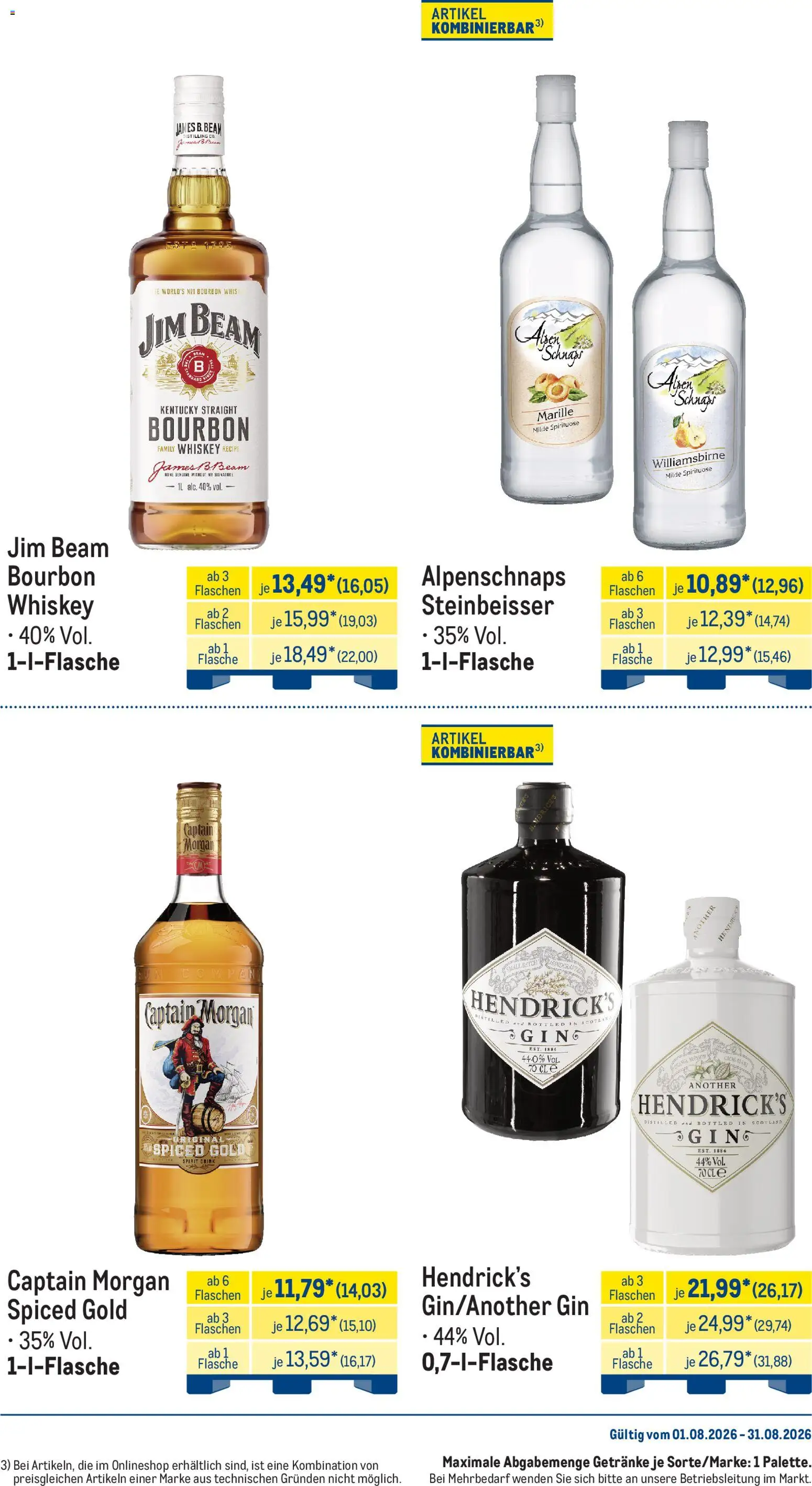 Metro Monats-Menü – gültig ab 01.08.2026 | Seite: 29 | Produkte: Jim beam, Captain morgan, Gin, Whiskey