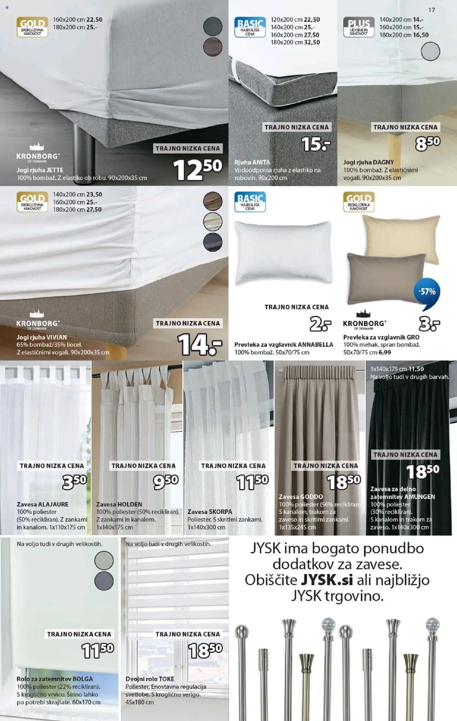 Novi JYSK katalog ponudbe – veljaven od 09.09.2026 | Stran: 17 | Izdelki: Vzglavnik, Rolo, Rjuha, Jogi