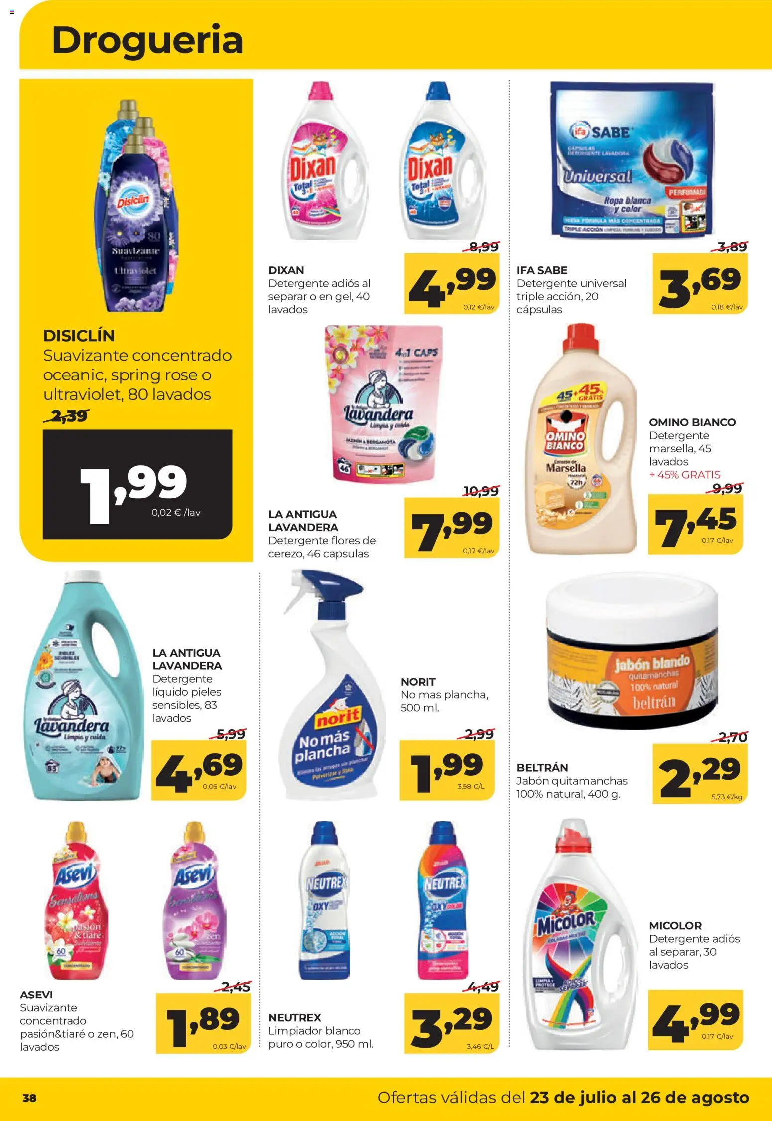Alimerka folleto Castilla y León │ válido desde el 23/07/2026 | Página: 38 | Productos: Quitamanchas, Ropa, Suavizante, Plancha