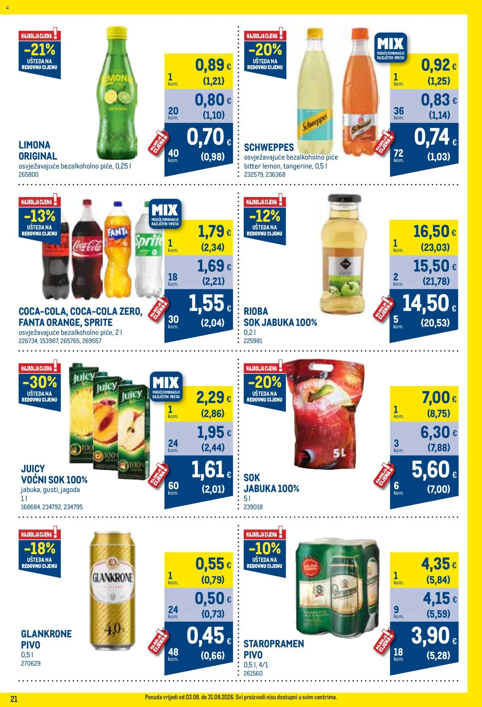 Metro katalog | vrijedi od 03.08.2026 | Stranica: 21 | Proizvodi: Sprite, Staropramen, Sok, Pivo