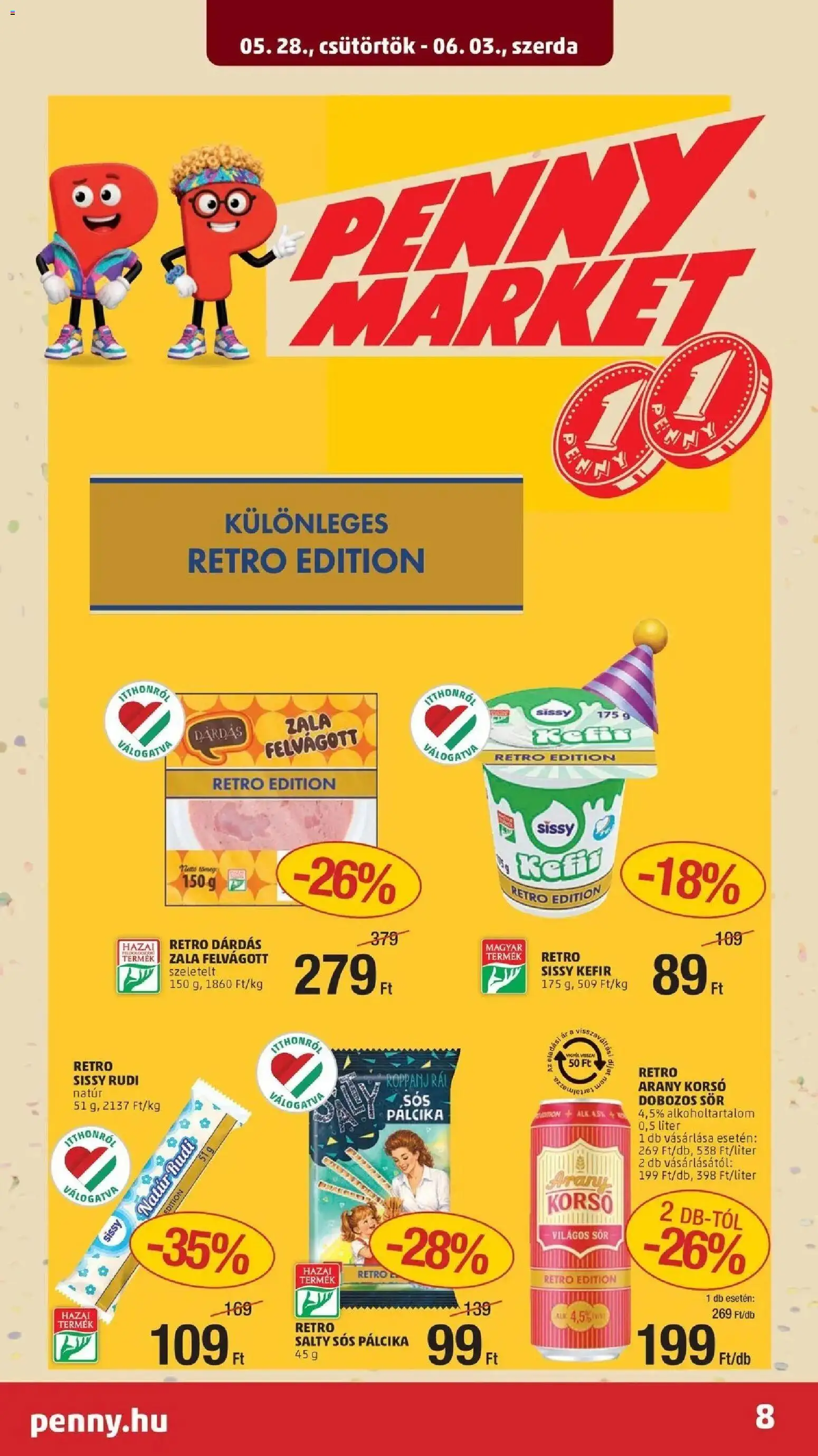 PENNY akciós ujság - amely érvényes a következő dátumtól: 28.05.2026 | Oldal: 8 | Termékek: Kefir, Sós pálcika, Dobozos sör, Felvágott